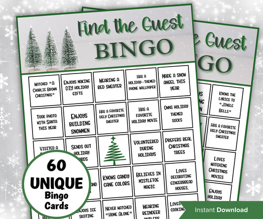 Find the guest Christmas bingo game, Christmas Party game, Find someone who, adult christmas game, guess the guest, fun christmas eve party-Christmas -TheHustlingCatLady-Party Games