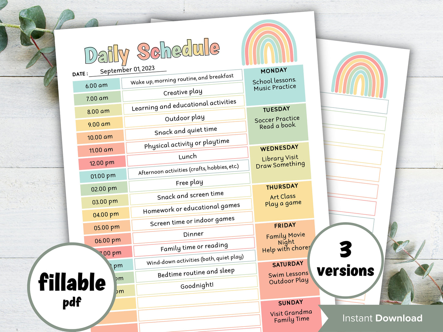 in home daycare kids daily schedule, homeschool schedule, kids weekly chore chart, nanny organizer, printable daycare, 24 hour daily report,