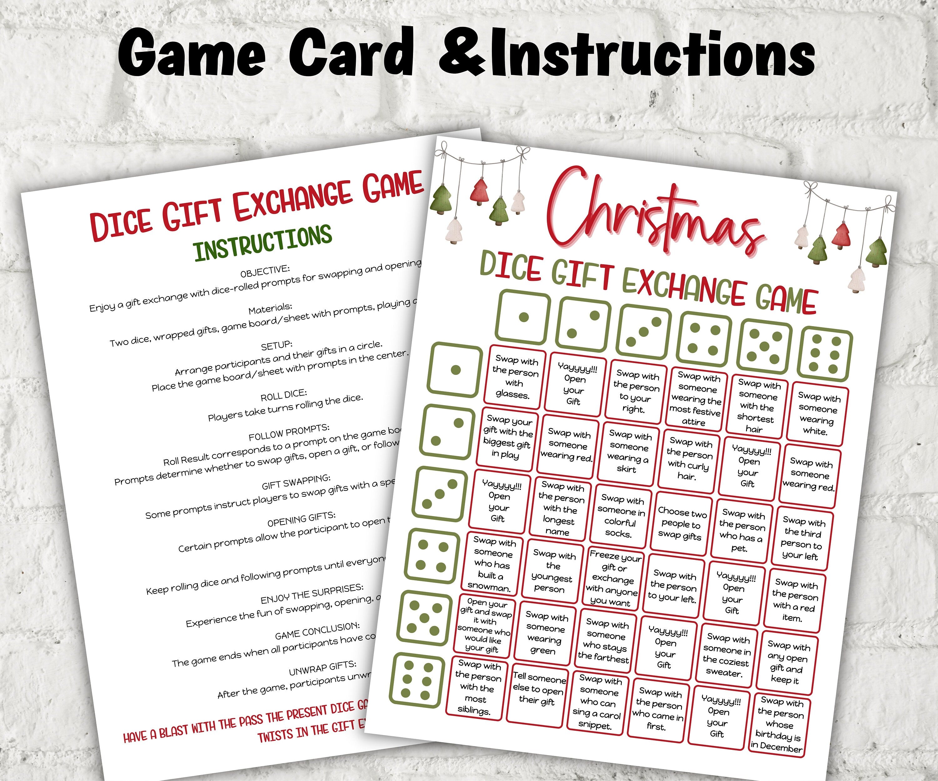 Christmas Gift Exchange dice Game, Printable icebreaker, pass the present game, Prize Gift left right activity, Family Holiday party game-Christmas -TheHustlingCatLady-Party Games