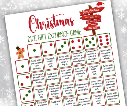 Dice Gift Exchange Christmas Game, holiday gift swap activity, printable office icebreaker game, pass or swap the present game, party night-Christmas -TheHustlingCatLady-Party Games