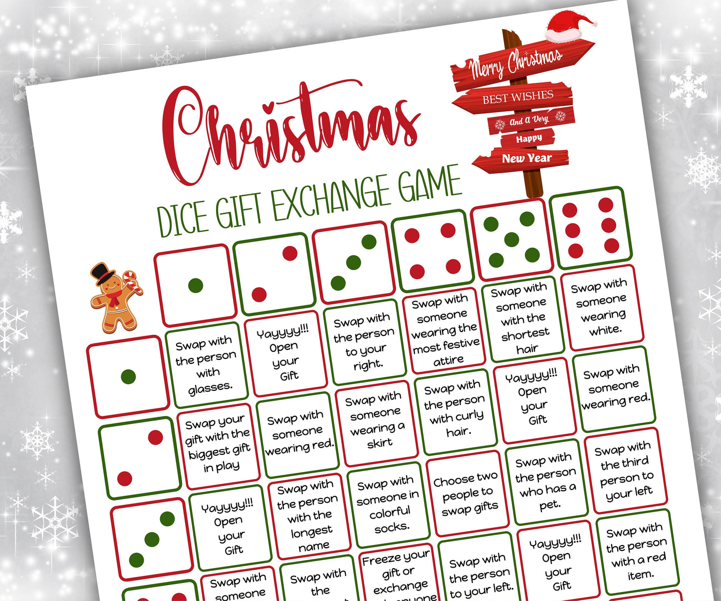 Dice Gift Exchange Christmas Game, holiday gift swap activity, printable office icebreaker game, pass or swap the present game, party night-Christmas -TheHustlingCatLady-Party Games