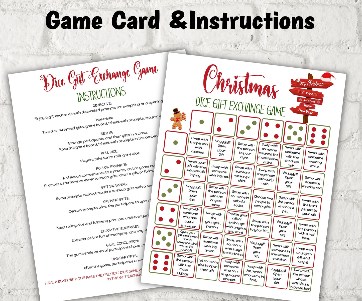 Dice Gift Exchange Christmas Game, holiday gift swap activity, printable office icebreaker game, pass or swap the present game, party night-Christmas -TheHustlingCatLady-Party Games