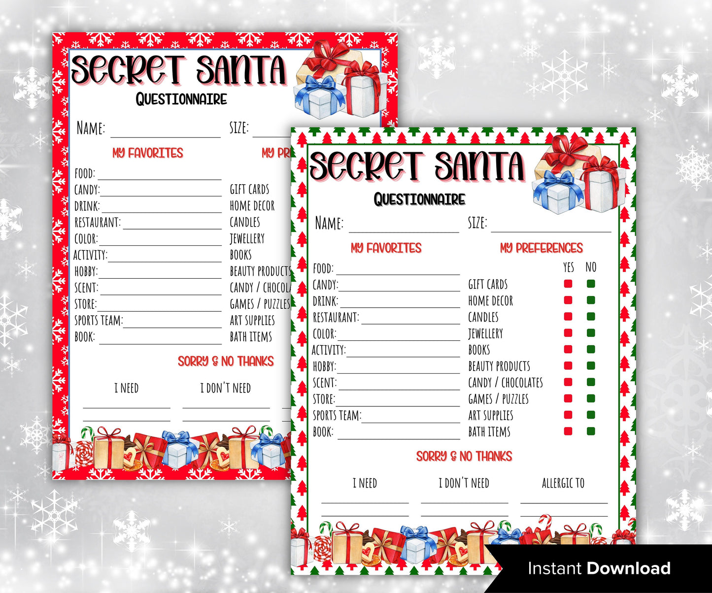 Secret santa questionnaire for coworkers, office gift exchange form, christmas all about me, xmas get to know you, Gift Exchange Bundle-Christmas -TheHustlingCatLady-Party Games