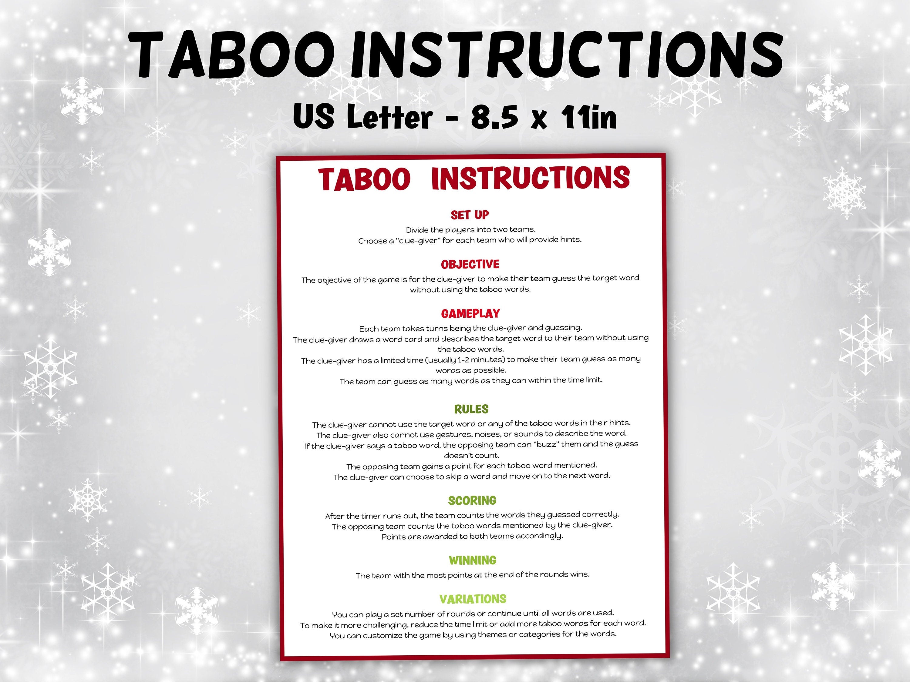 Christmas Taboo | Don'T Say | Forbidden Words | Christmas Printable | Christmas Classroom Game I Group Game I Christmas Forbidden Words-Christmas -TheHustlingCatLady-Party Games