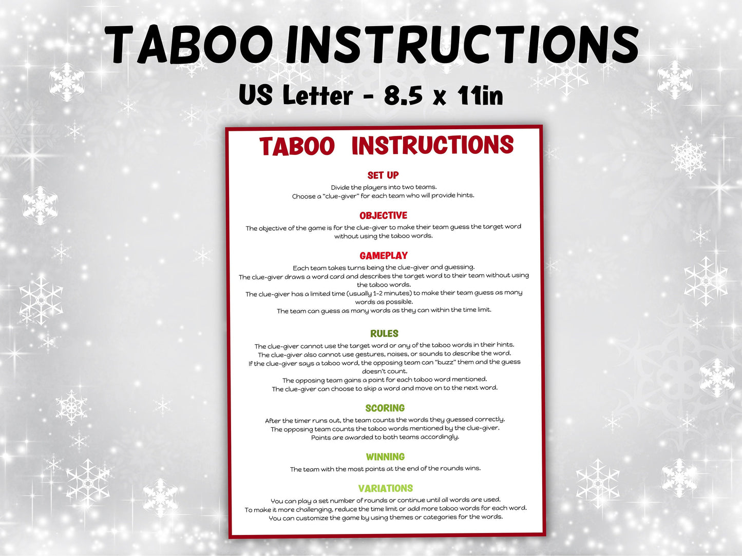 Christmas Taboo | Don'T Say | Forbidden Words | Christmas Printable | Christmas Classroom Game I Group Game I Christmas Forbidden Words-Christmas -TheHustlingCatLady-Party Games