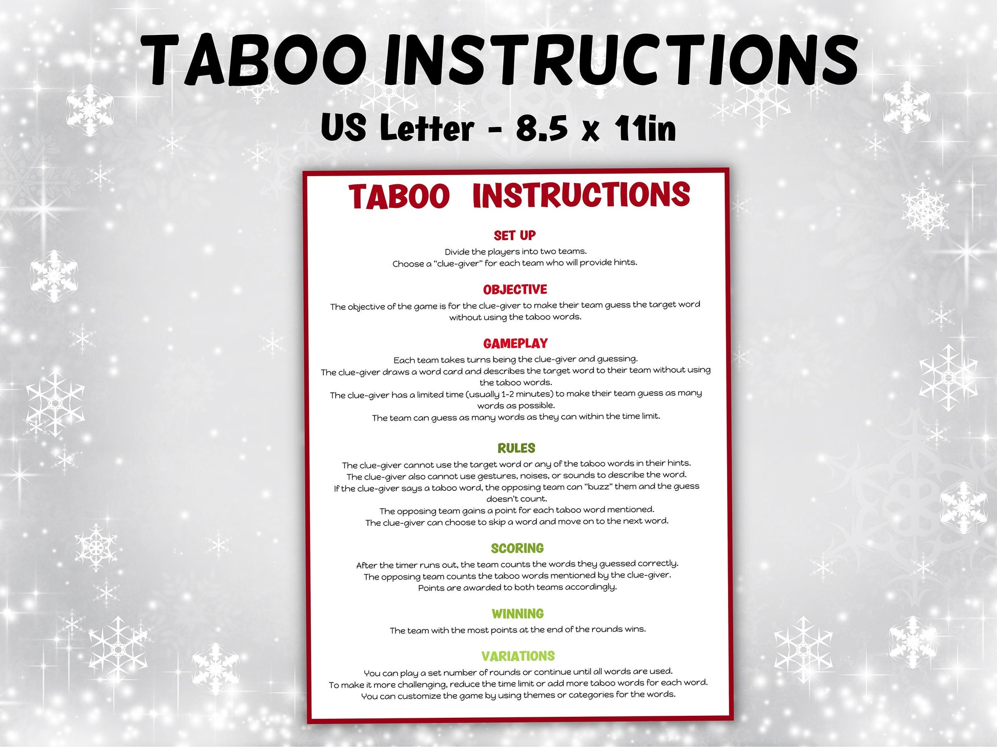 Christmas Taboo | Don'T Say | Forbidden Words | Christmas Printable | Christmas Classroom Game I Group Game I Christmas Forbidden Words-Christmas -TheHustlingCatLady-Party Games