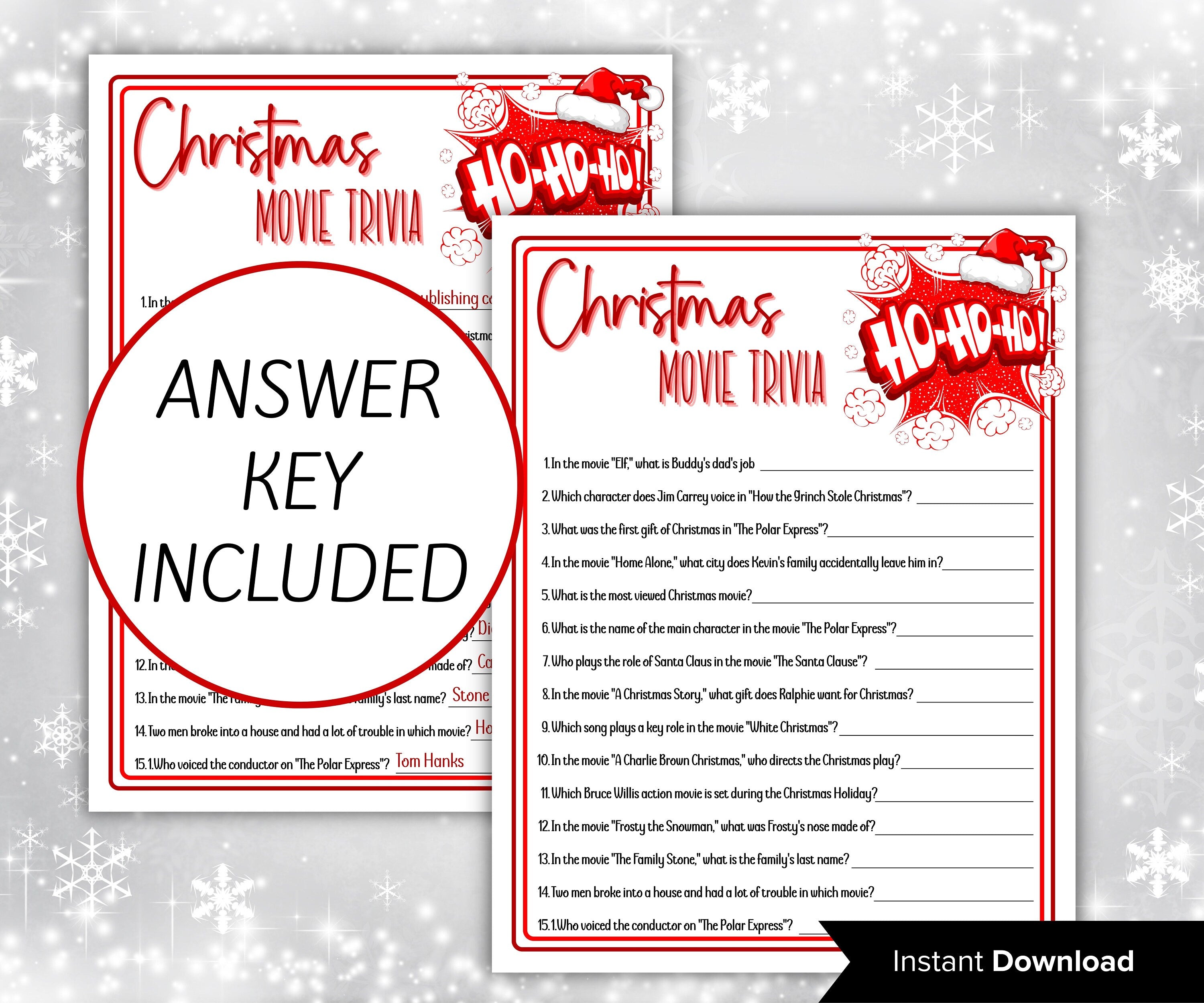 Movies Trivia Printable I Fun Christmas Trivia Game | Christmas Trivia | Christmas Printable Game | Christmas Games For Kids | Family Games-Christmas -TheHustlingCatLady-Party Games