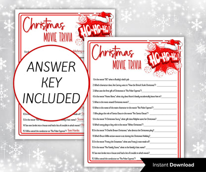 Movies Trivia Printable I Fun Christmas Trivia Game | Christmas Trivia | Christmas Printable Game | Christmas Games For Kids | Family Games-Christmas -TheHustlingCatLady-Party Games