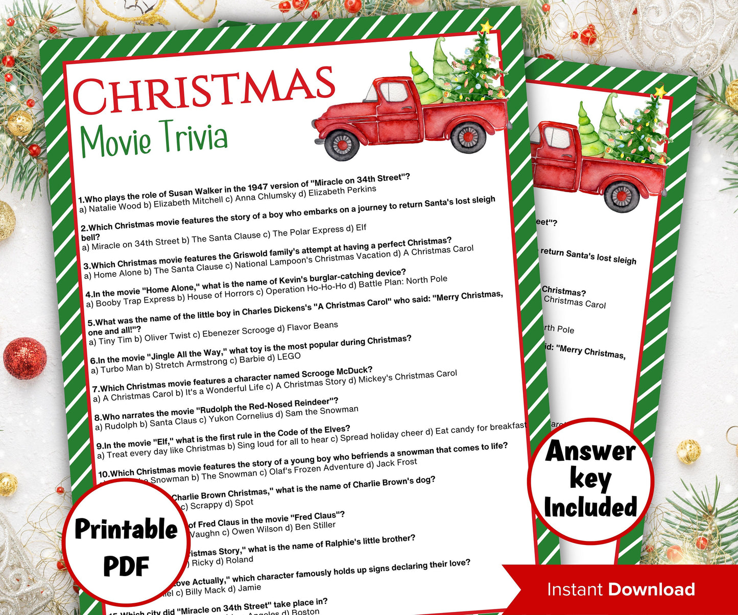 Christmas Movie Trivia | Holiday Party Games | Family Christmas Game | Printable Trivia | Holiday Trivia | Christmas Day | Kids & Adults-Christmas -TheHustlingCatLady-Party Games