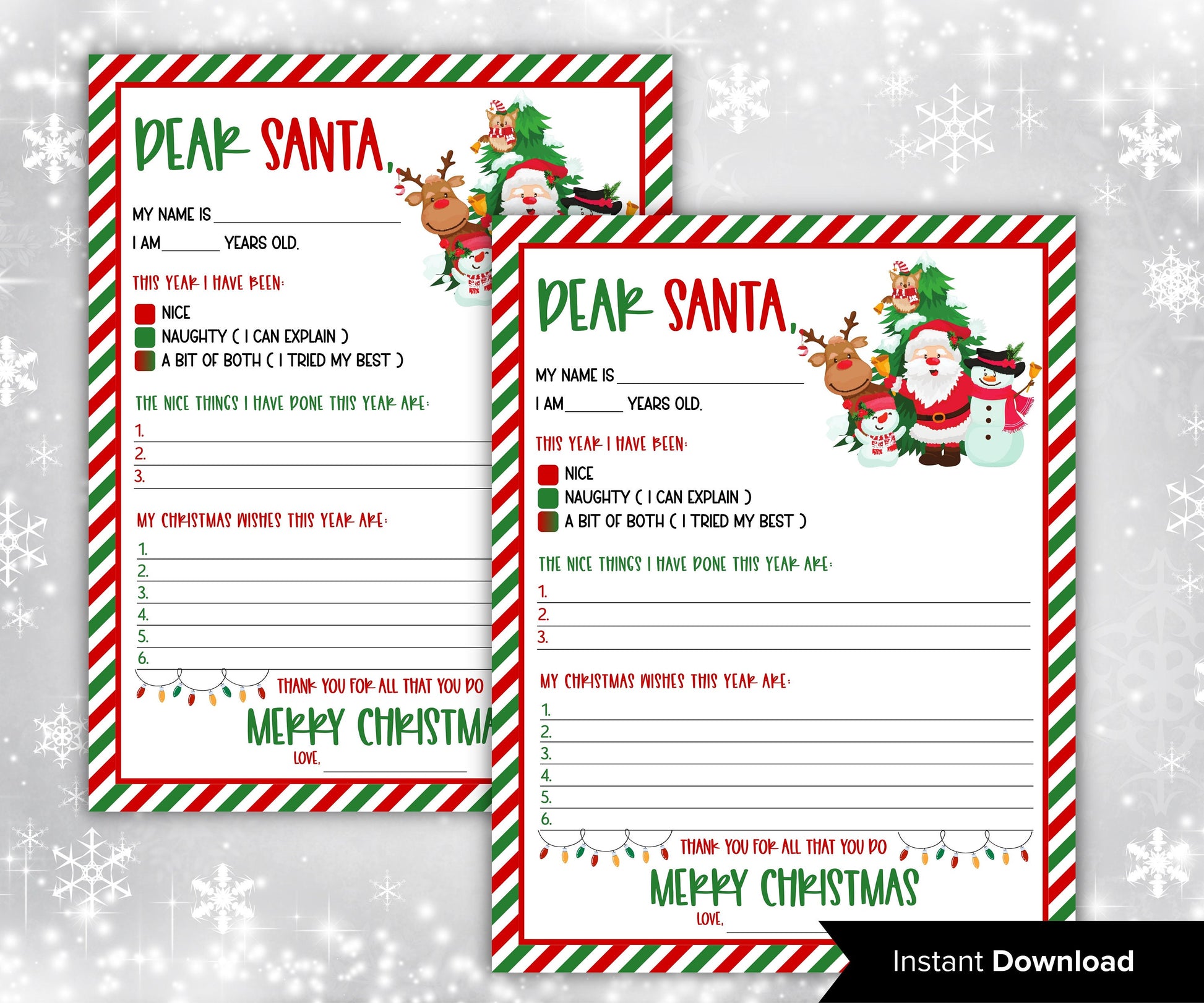 Printable Letter To Santa | Christmas Kids Santa Letter | handwritten wish list I North pole letter template I easy to print letter I list-Christmas -TheHustlingCatLady-Stickers, Labels & Tags