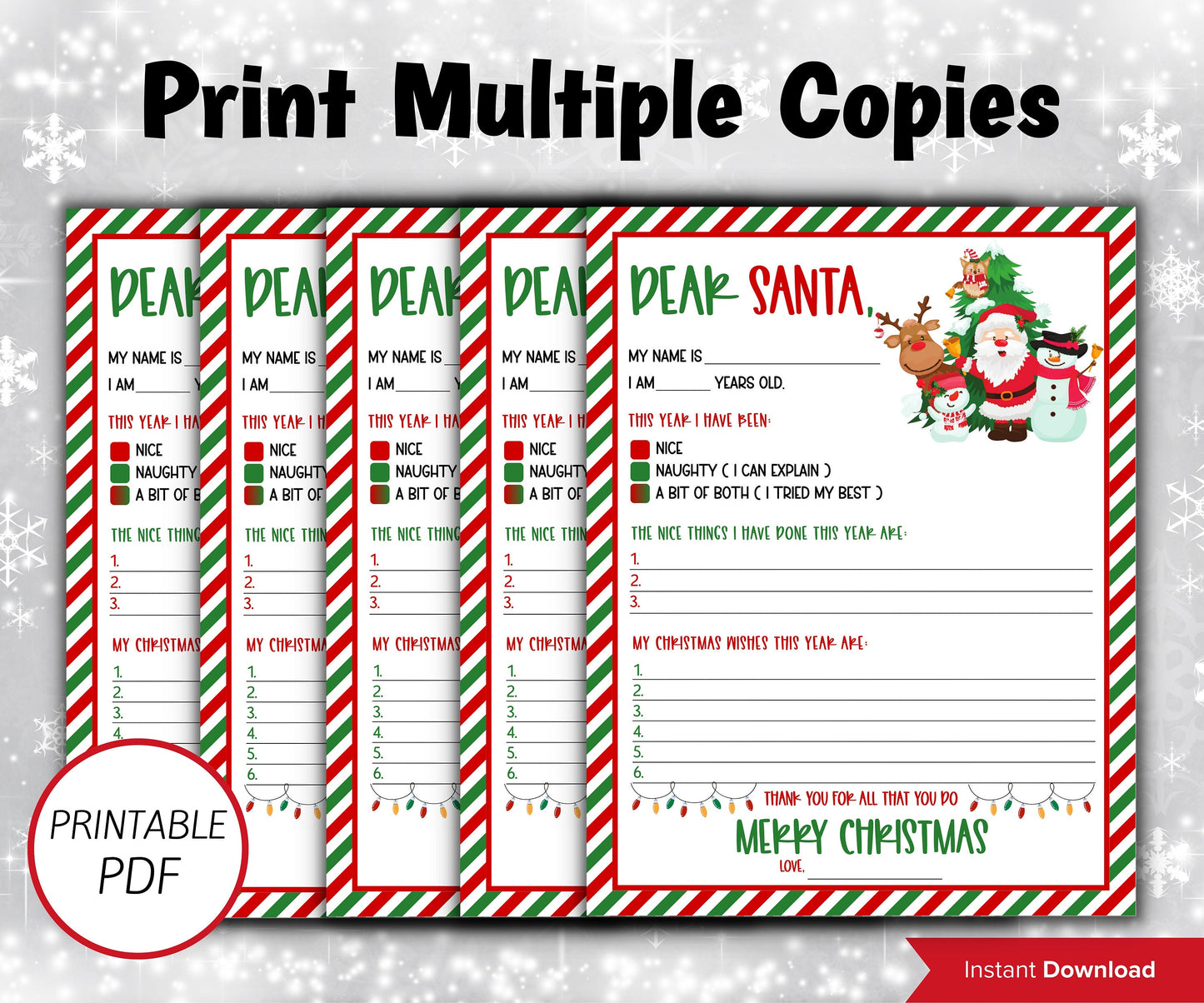 Printable Letter To Santa | Christmas Kids Santa Letter | handwritten wish list I North pole letter template I easy to print letter I list-Christmas -TheHustlingCatLady-Stickers, Labels & Tags