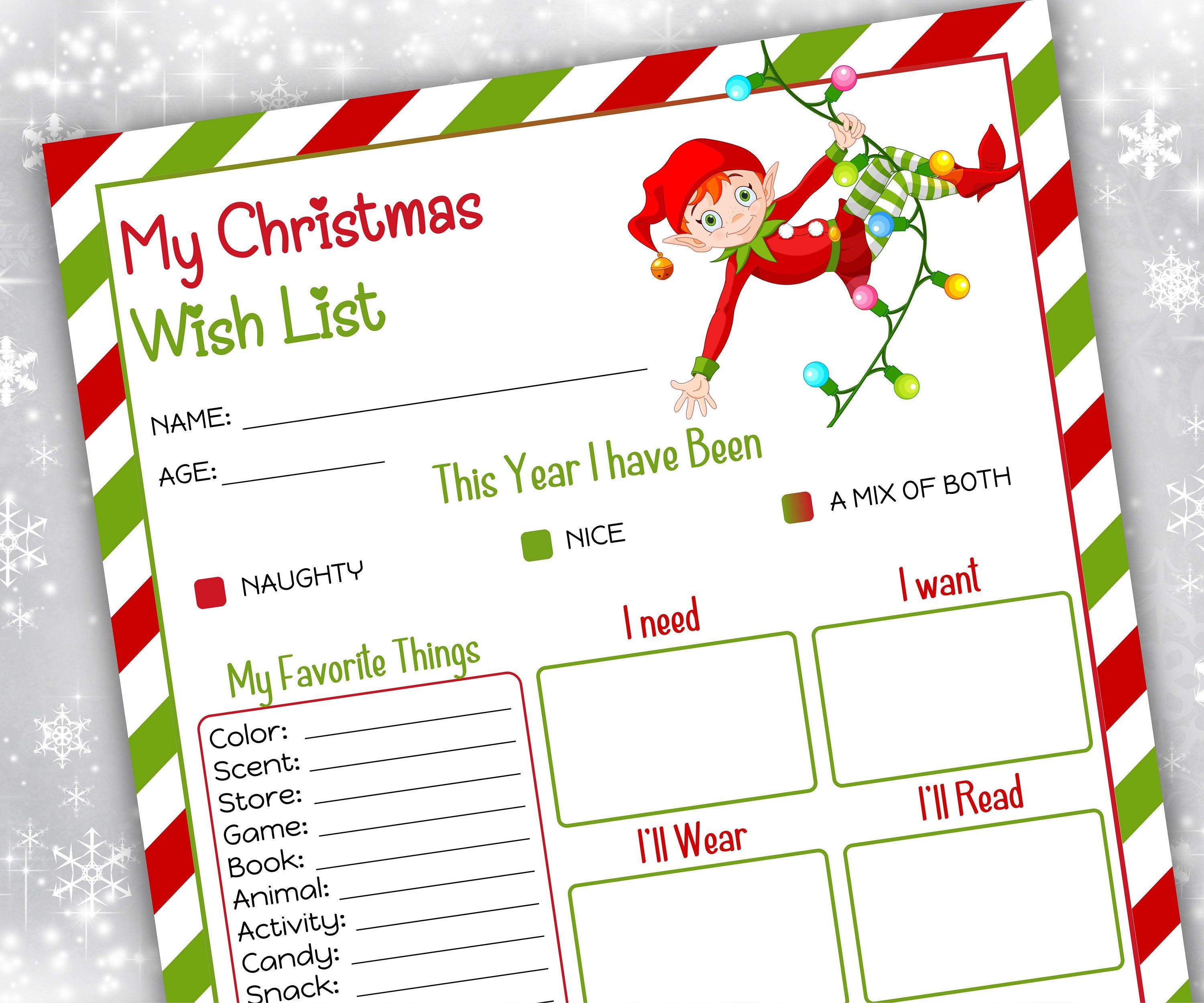 handwritten christmas wish list - letter to santa i printable