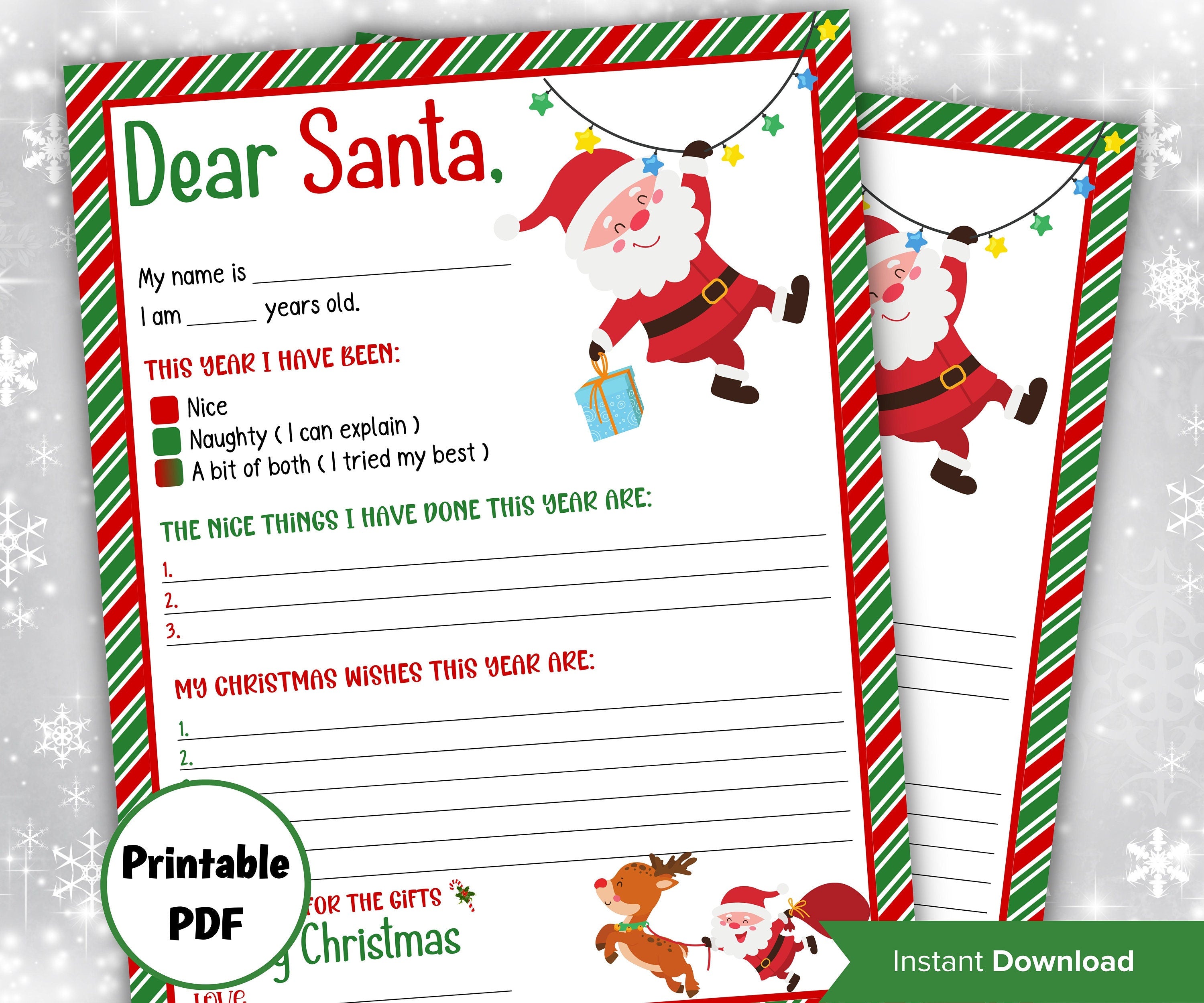 Christmas Kids Santa Letter I Handwritten wish list I Printable Letter To Santa | North pole letter template I easy to print letter I list-Christmas -TheHustlingCatLady-Stickers, Labels & Tags