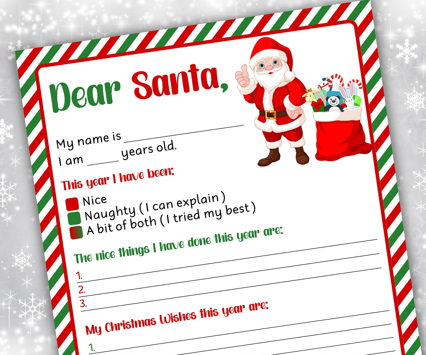 Christmas Kids Santa Letter I Handwritten wish list I Printable Letter To Santa | North pole letter template I easy to print letter I list-Christmas -TheHustlingCatLady-Stickers, Labels & Tags