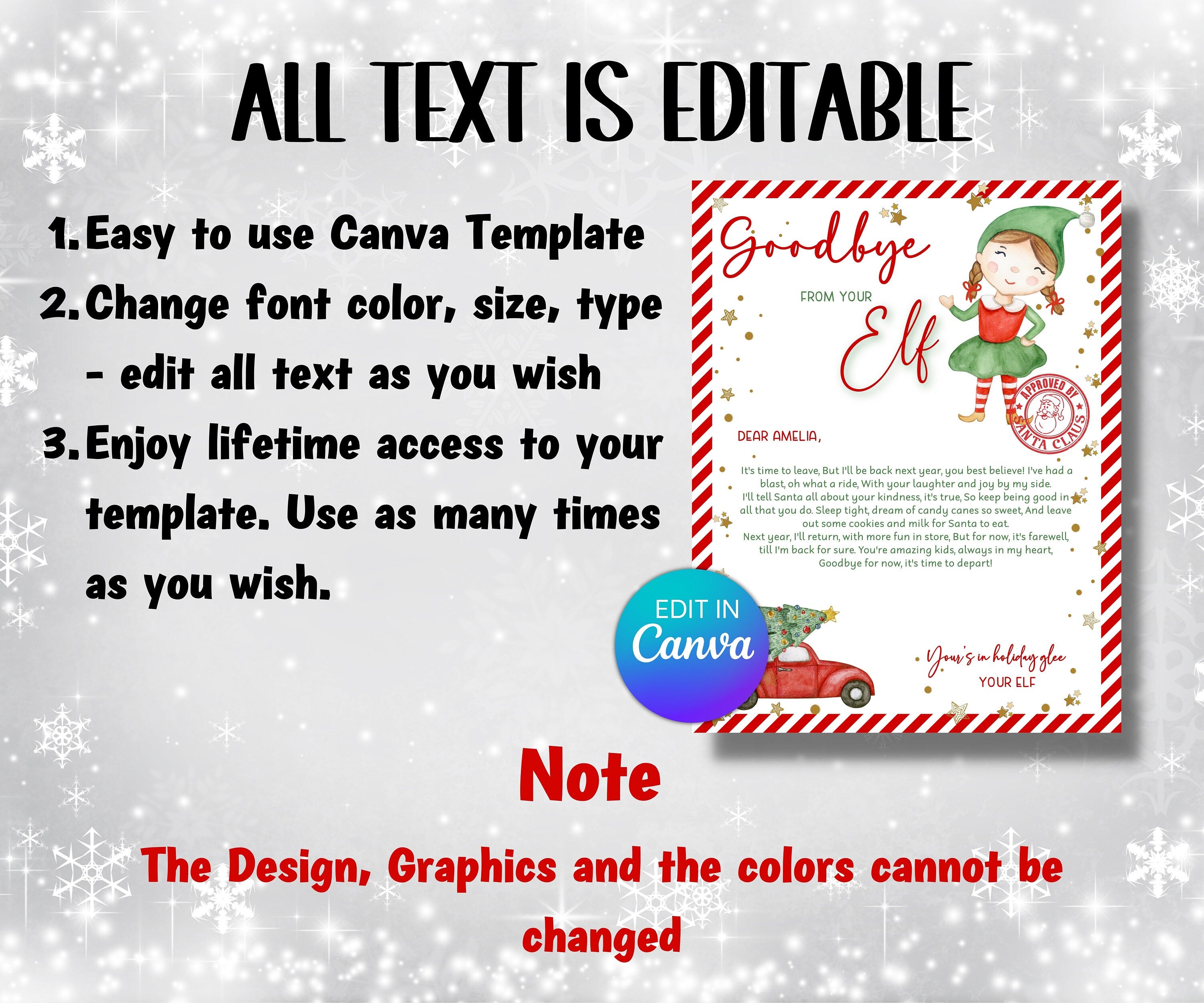 Letter from Elf pack, elf arrival letter, elf return letter, elf goodbye letter, Elf is back letter, From the desk of Santa Claus, Canva-Christmas -TheHustlingCatLady-Stickers, Labels & Tags