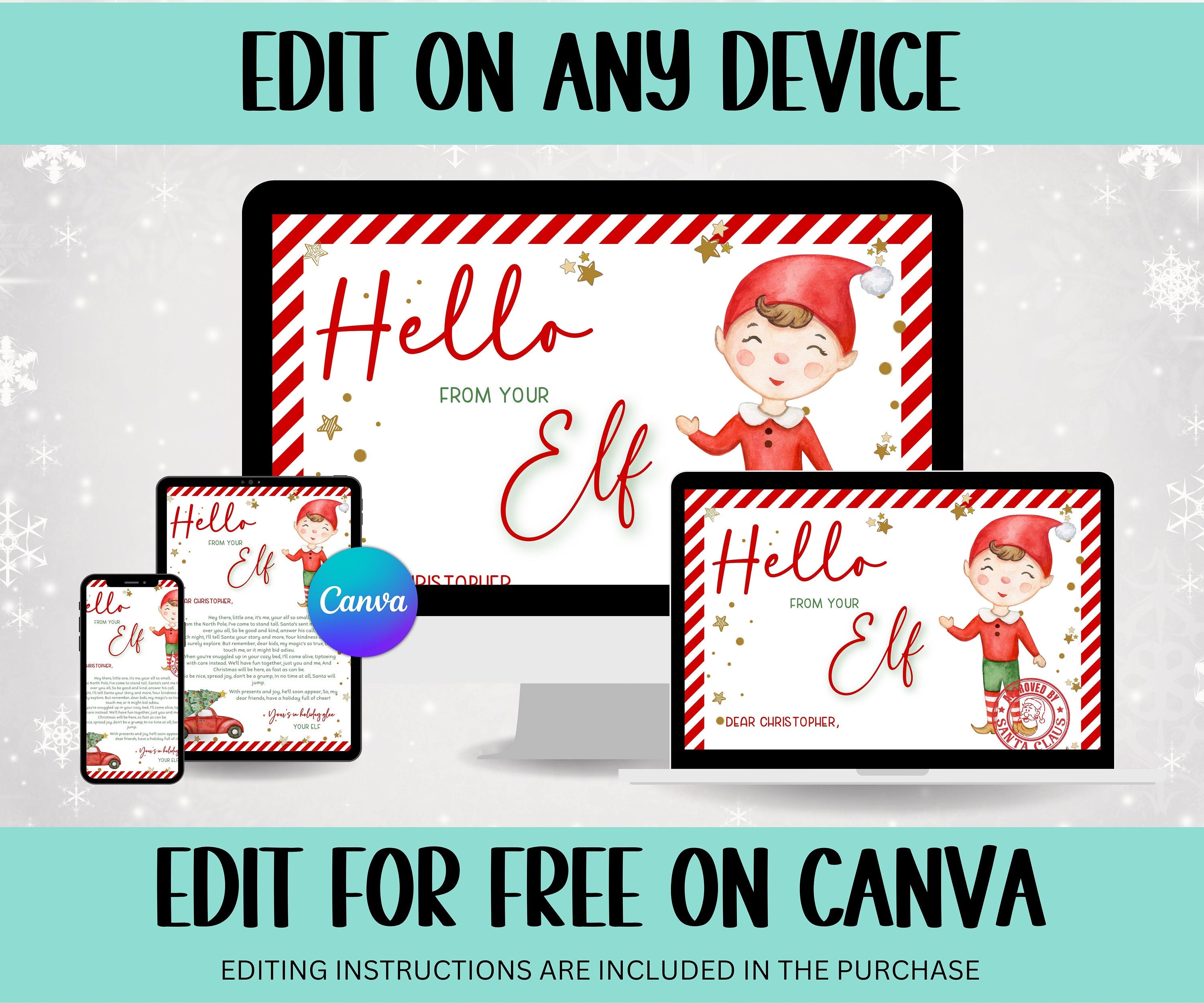 Elf arrival letter, elf return letter, elf goodbye letter, Letter from Elf pack, Elf is back letter, Canva Template, Elf Mail Label notes-Christmas -TheHustlingCatLady-Calendars & Planners