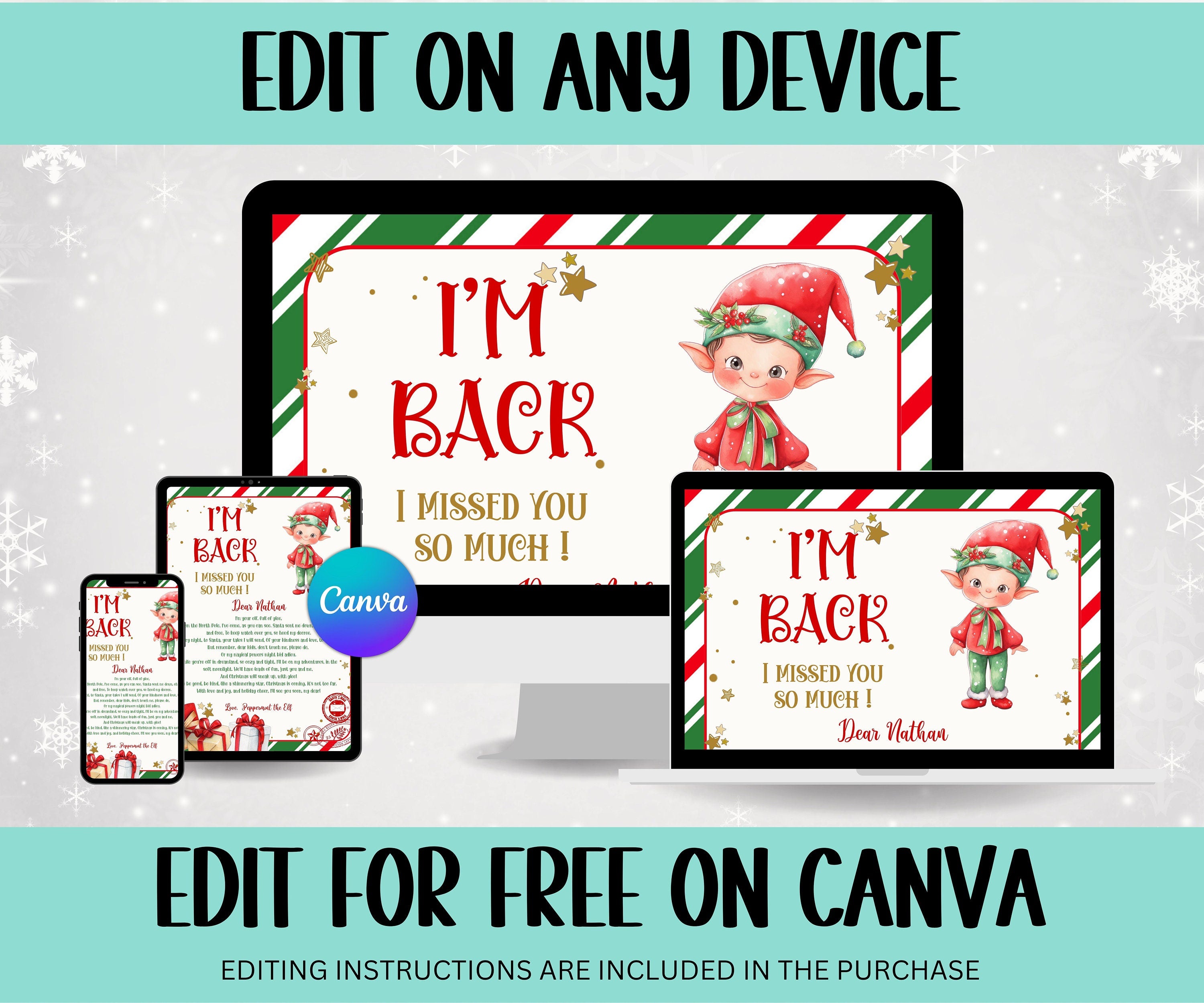 Hello from elf, Elf Arrival letter, I'm back letter, from elf, Christmas elf letter, to kids, from elf, Digital Editable, I'm back elf-Christmas -TheHustlingCatLady-Templates