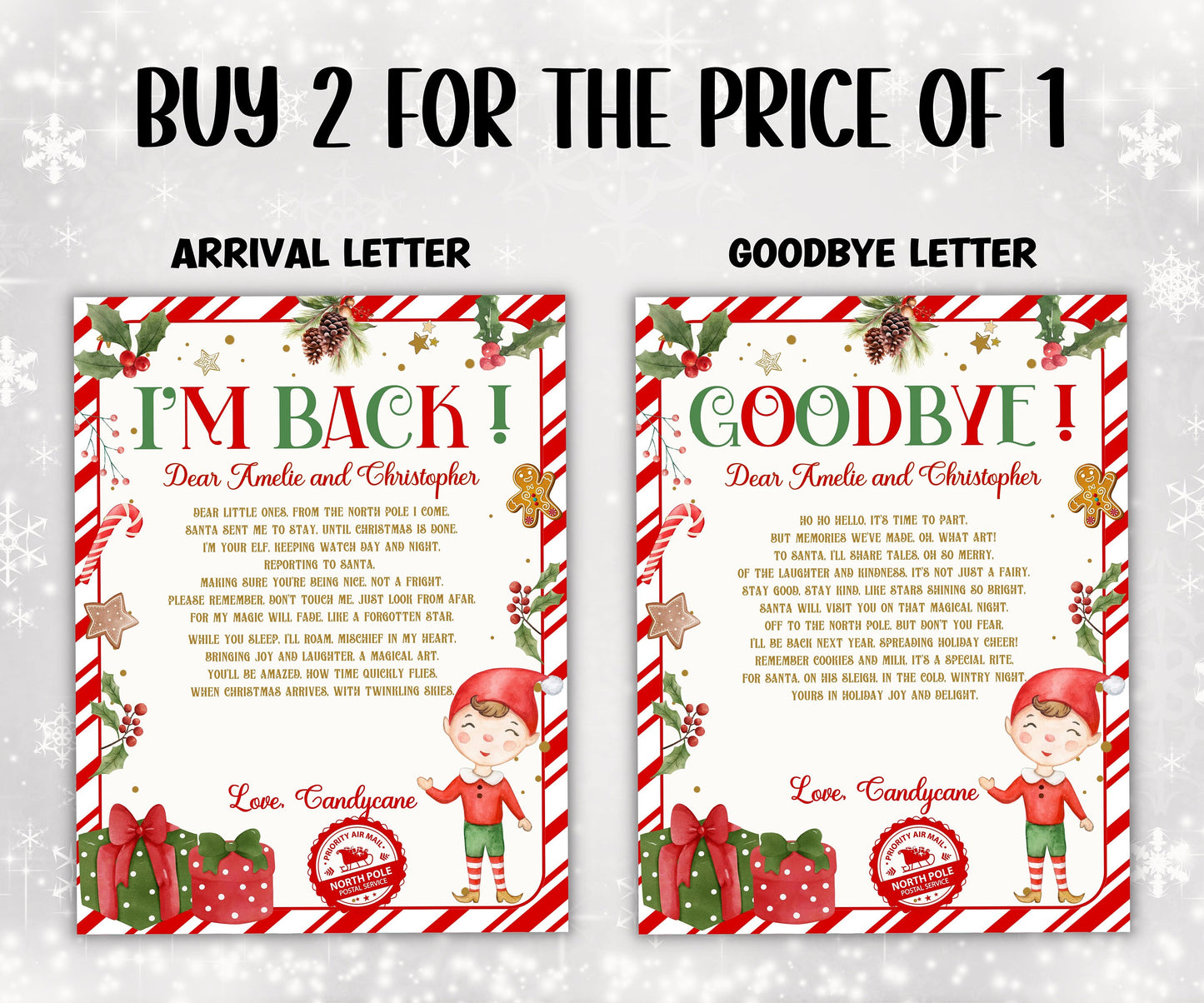 Elf Arrival | 30 Days Of Christmas | Elf Postcard | Elf Antics | Pre-Planned Elf Props | elf arrival letter I elf return letter I goodbye-Christmas -TheHustlingCatLady-Templates