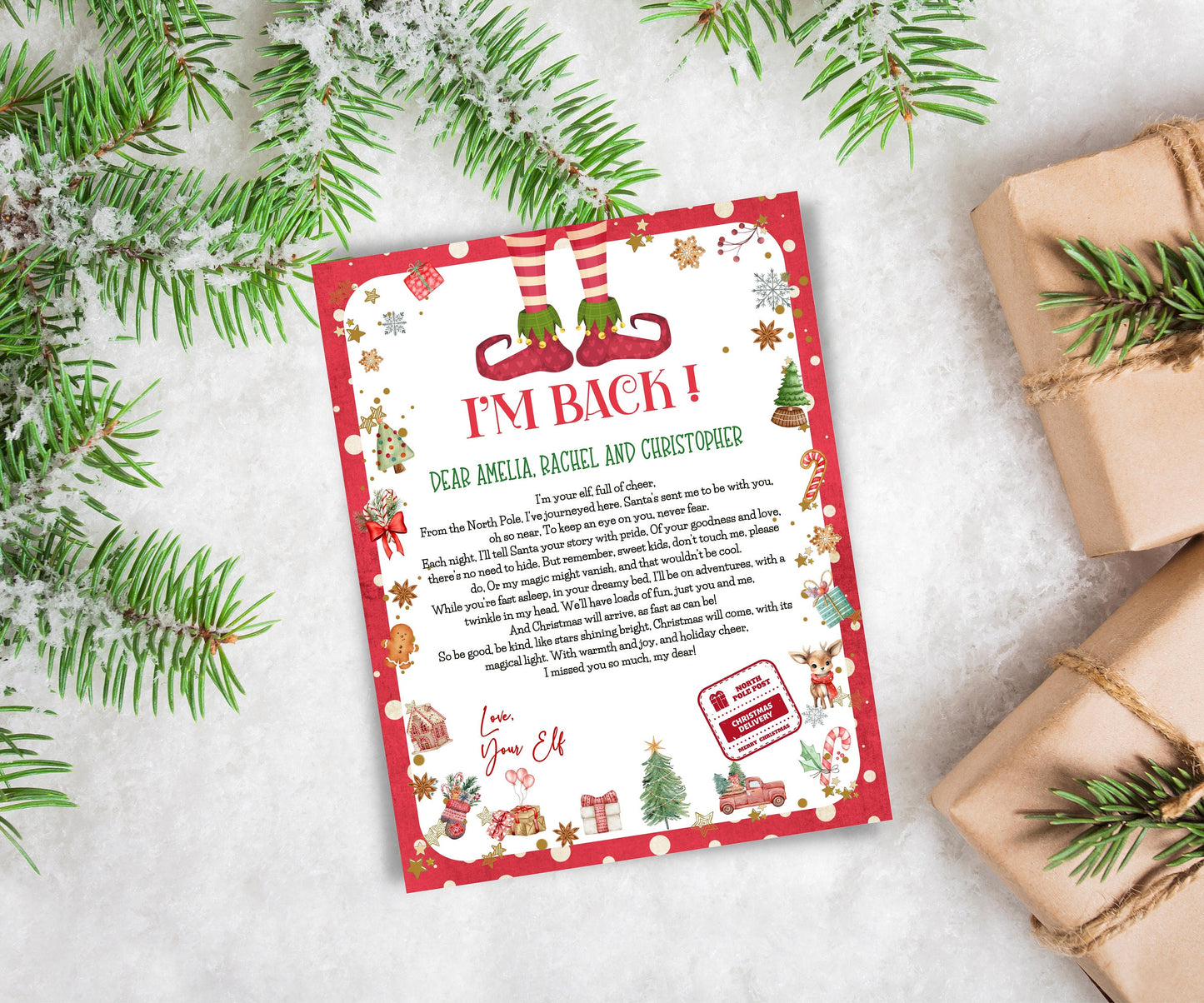 Editable Elf Feet, Arrival Letter, Return Letter, Christmas Elf, I'm Back, Elf Welcome, Christmas Elf, Letter From Your Elf Printable-Christmas -TheHustlingCatLady-Calendars & Planners