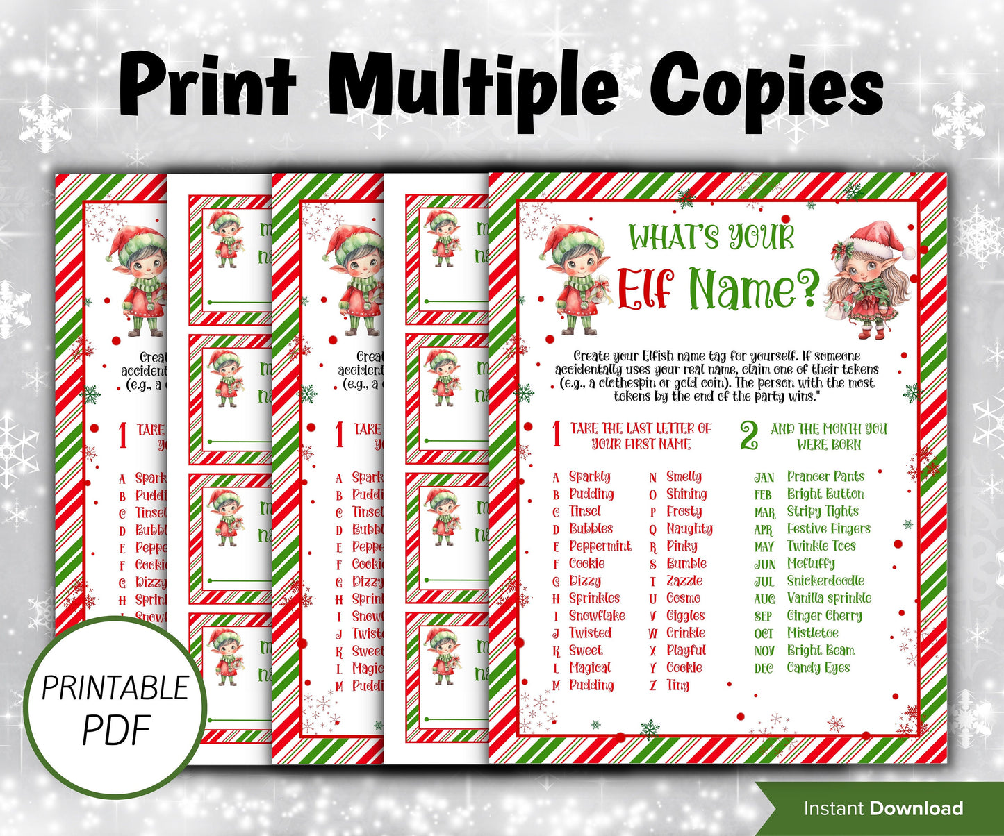 What's Your Elf name, Elf name tag game, Kids Christmas, Elf name board sign, Elf name generator, Christmas activities, Holiday party games-Christmas -TheHustlingCatLady-Stickers, Labels & Tags