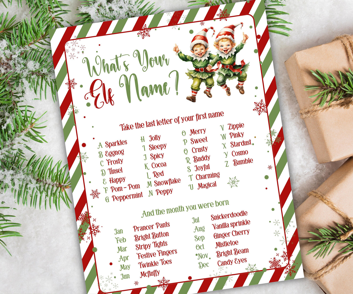 Holiday party games, Kids Christmas, Elf name board sign, Elf name generator, Christmas activities, What's Your Elf name, Elf name tag game-Christmas -TheHustlingCatLady-Stickers, Labels & Tags