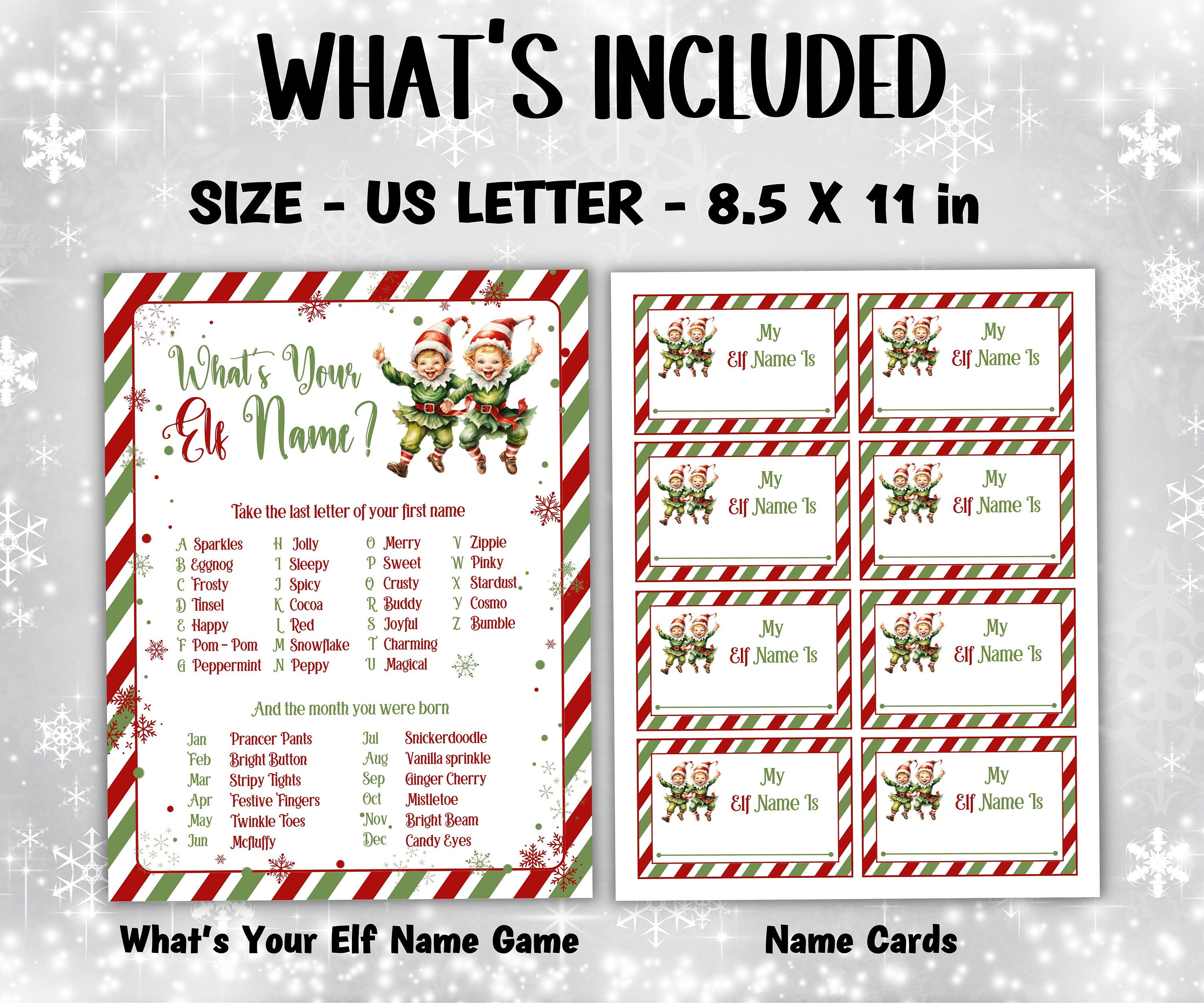 Holiday party games, Kids Christmas, Elf name board sign, Elf name generator, Christmas activities, What's Your Elf name, Elf name tag game-Christmas -TheHustlingCatLady-Stickers, Labels & Tags