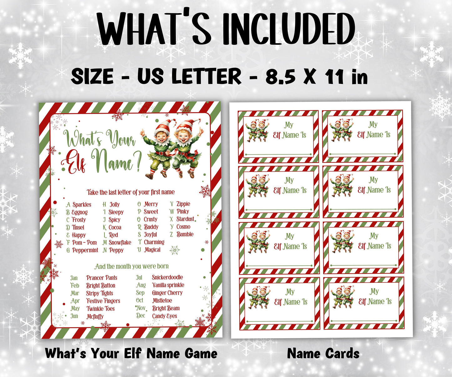 Holiday party games, Kids Christmas, Elf name board sign, Elf name generator, Christmas activities, What's Your Elf name, Elf name tag game-Christmas -TheHustlingCatLady-Stickers, Labels & Tags