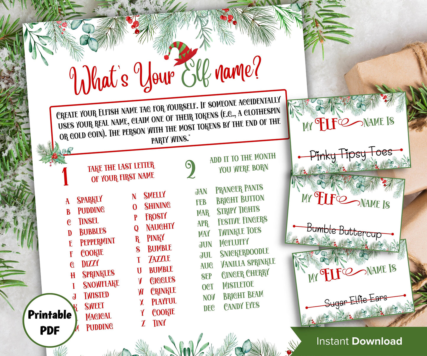 What's Your Elf name, Elf name board sign, Elf name generator, Christmas activities, Holiday party games, Elf name tag game, Kids Christmas-Christmas -TheHustlingCatLady-Stickers, Labels & Tags