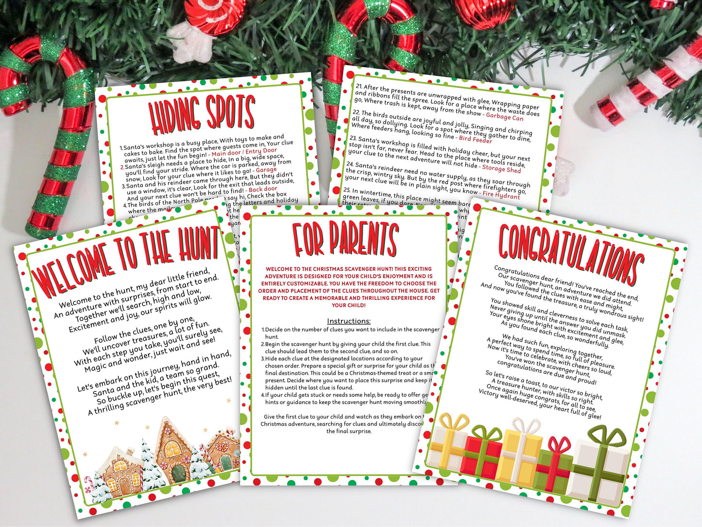 Outdoor Christmas Scavenger Hunt | Christmas Gift Tags | Games And Puzzles | Candy Cane Treasure Hunt | Christmas Treasure I Santa Treasure-Christmas -TheHustlingCatLady-Party Games