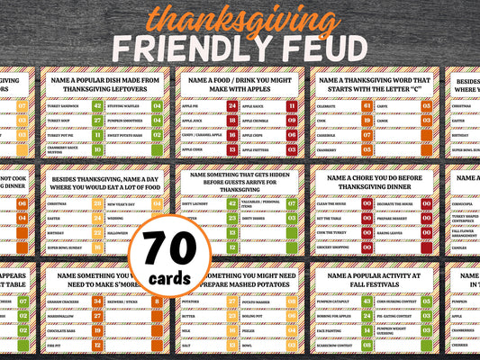 Thanksgiving Friendly Family Feud, Thanksgiving party game, Trivia game, Family game night, family group game, friends giving game, TH02-Thanksgiving -TheHustlingCatLady-Party Games