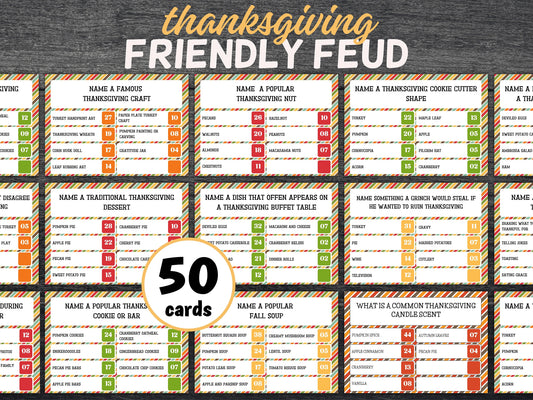 Friendsgiving Friendly Family Feud, Family Quiz, Thanksgiving Quiz, Trivia game night, family game night, Family Game, Office Party, TH02-Thanksgiving -TheHustlingCatLady-Party Games