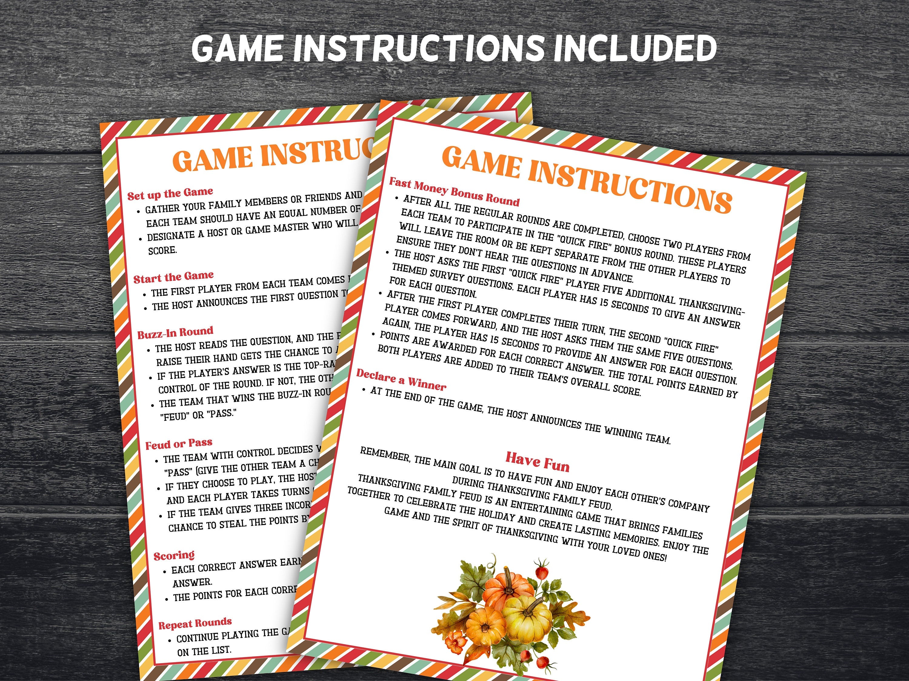 Friendsgiving Friendly Family Feud, Family Quiz, Thanksgiving Quiz, Trivia game night, family game night, Family Game, Office Party, TH02-Thanksgiving -TheHustlingCatLady-Party Games