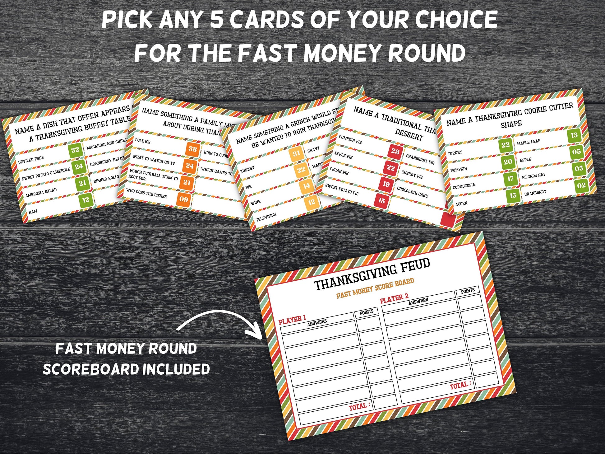 Friendsgiving Friendly Family Feud, Family Quiz, Thanksgiving Quiz, Trivia game night, family game night, Family Game, Office Party, TH02-Thanksgiving -TheHustlingCatLady-Party Games