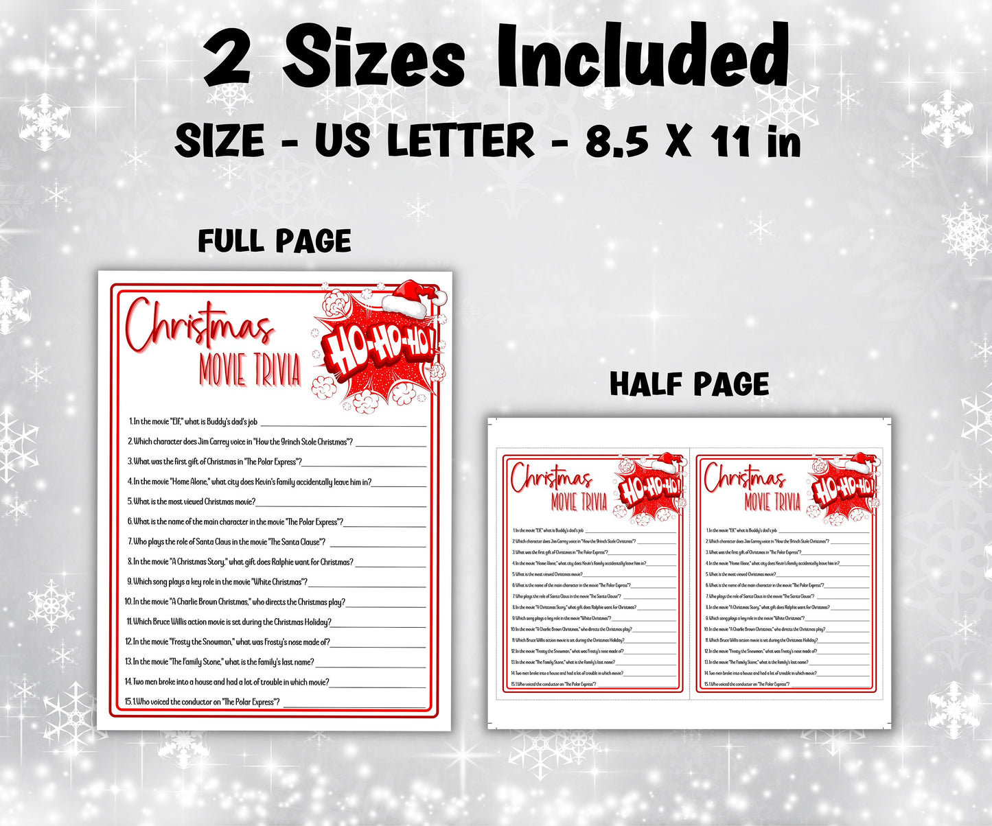 Movies Trivia Printable I Fun Christmas Trivia Game | Christmas Trivia | Christmas Printable Game | Christmas Games For Kids | Family Games-Christmas -TheHustlingCatLady-Party Games