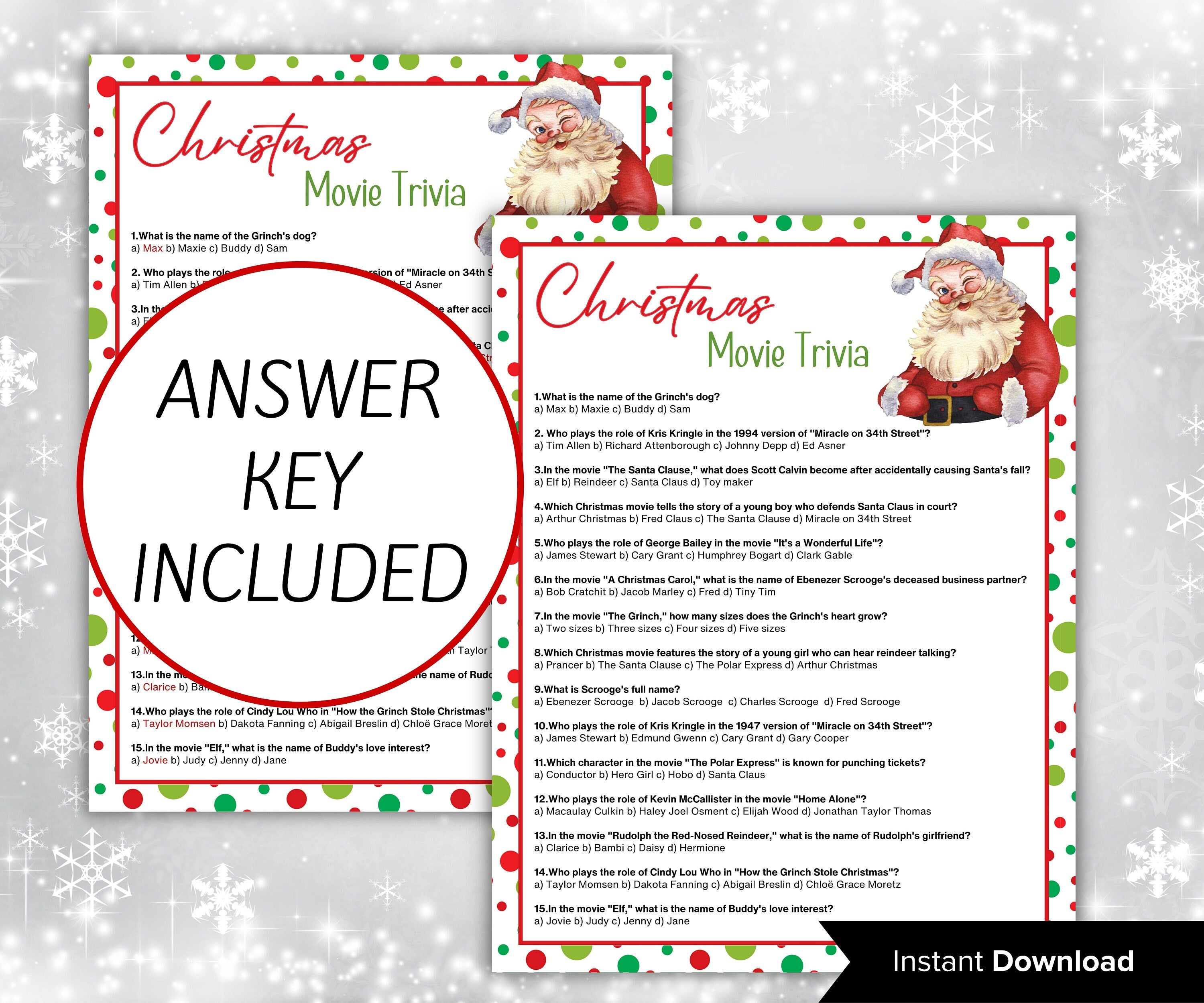 Holiday Party Game | Printable Movie Trivia | Fun Christmas Party Game | Christmas Day | Family Christmas Game | Kids & Adults I Church Xmas-Christmas -TheHustlingCatLady-Party Games