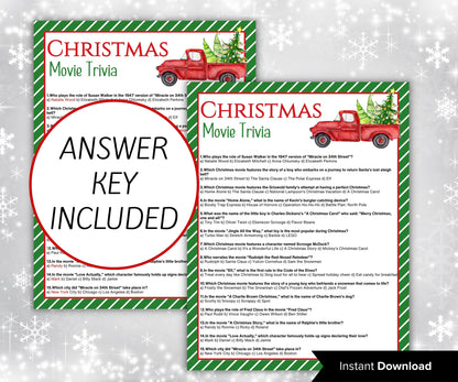 Christmas Movie Trivia | Holiday Party Games | Family Christmas Game | Printable Trivia | Holiday Trivia | Christmas Day | Kids & Adults-Christmas -TheHustlingCatLady-Party Games