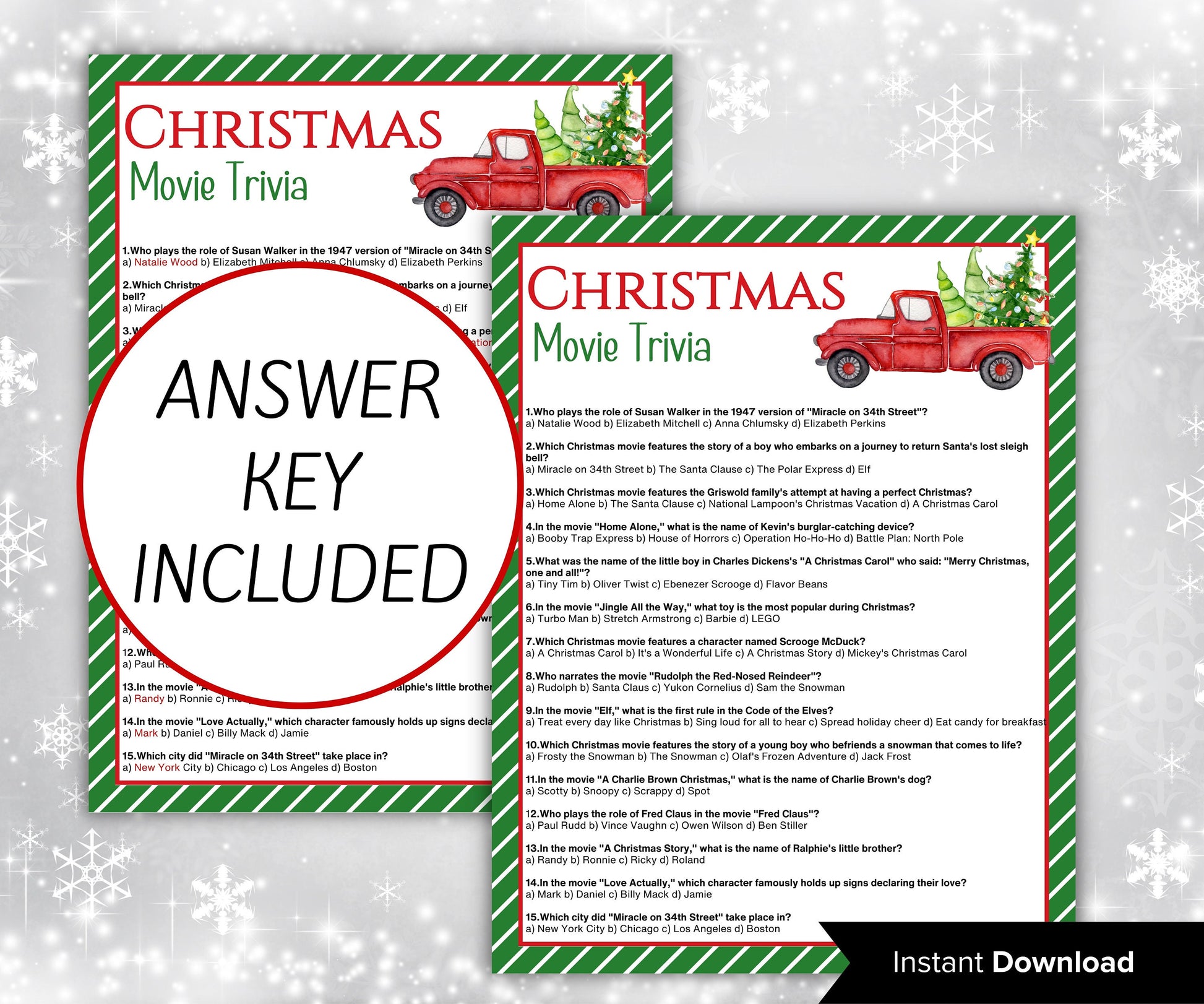 Christmas Movie Trivia | Holiday Party Games | Family Christmas Game | Printable Trivia | Holiday Trivia | Christmas Day | Kids & Adults-Christmas -TheHustlingCatLady-Party Games