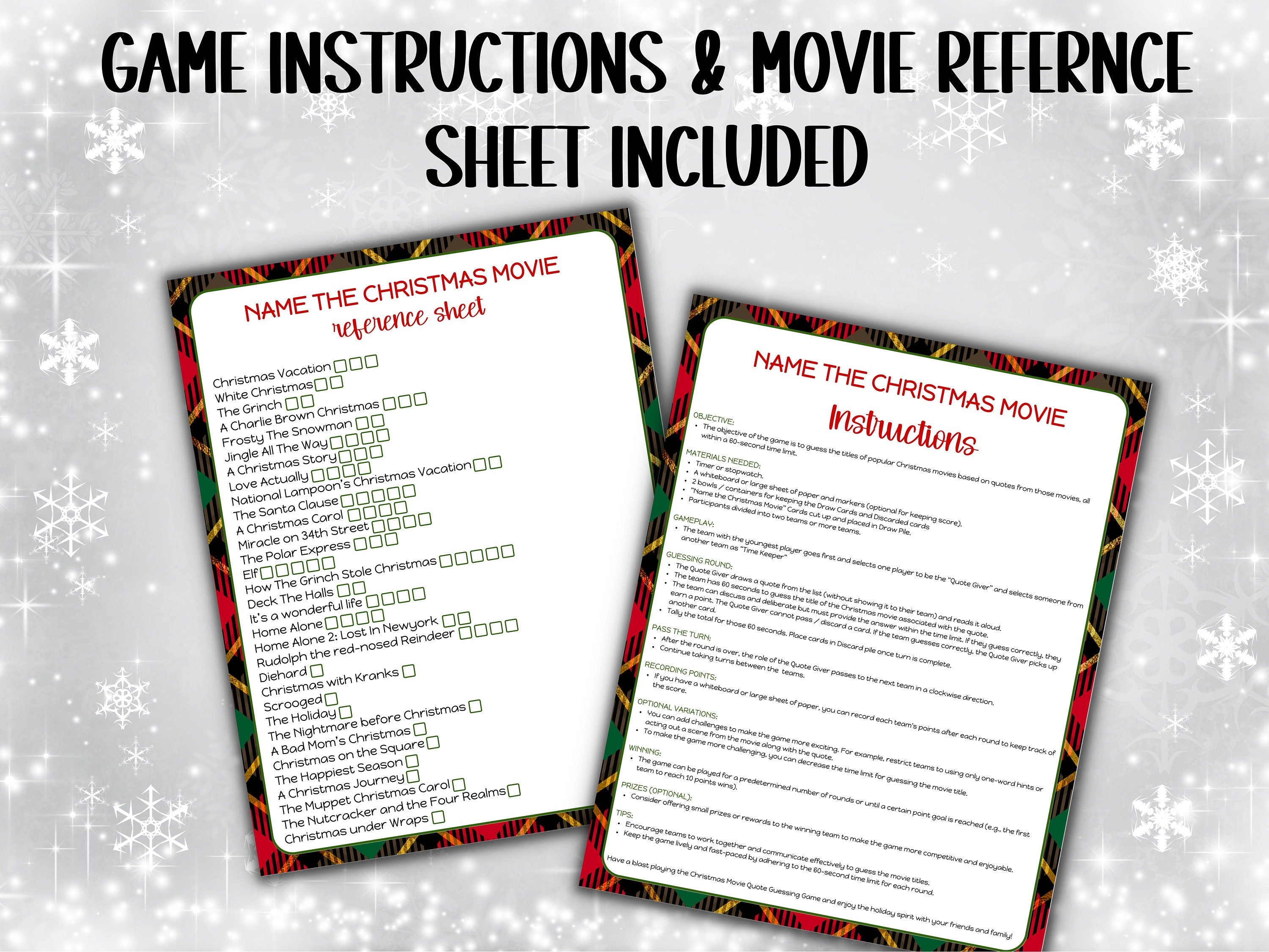 Adult Christmas I Name the Christmas Movie Game I Office Coworkers Game I Festive Brunch Ideas I Office Trivia Night I Printable Xmas Party-Christmas -TheHustlingCatLady-Party Games