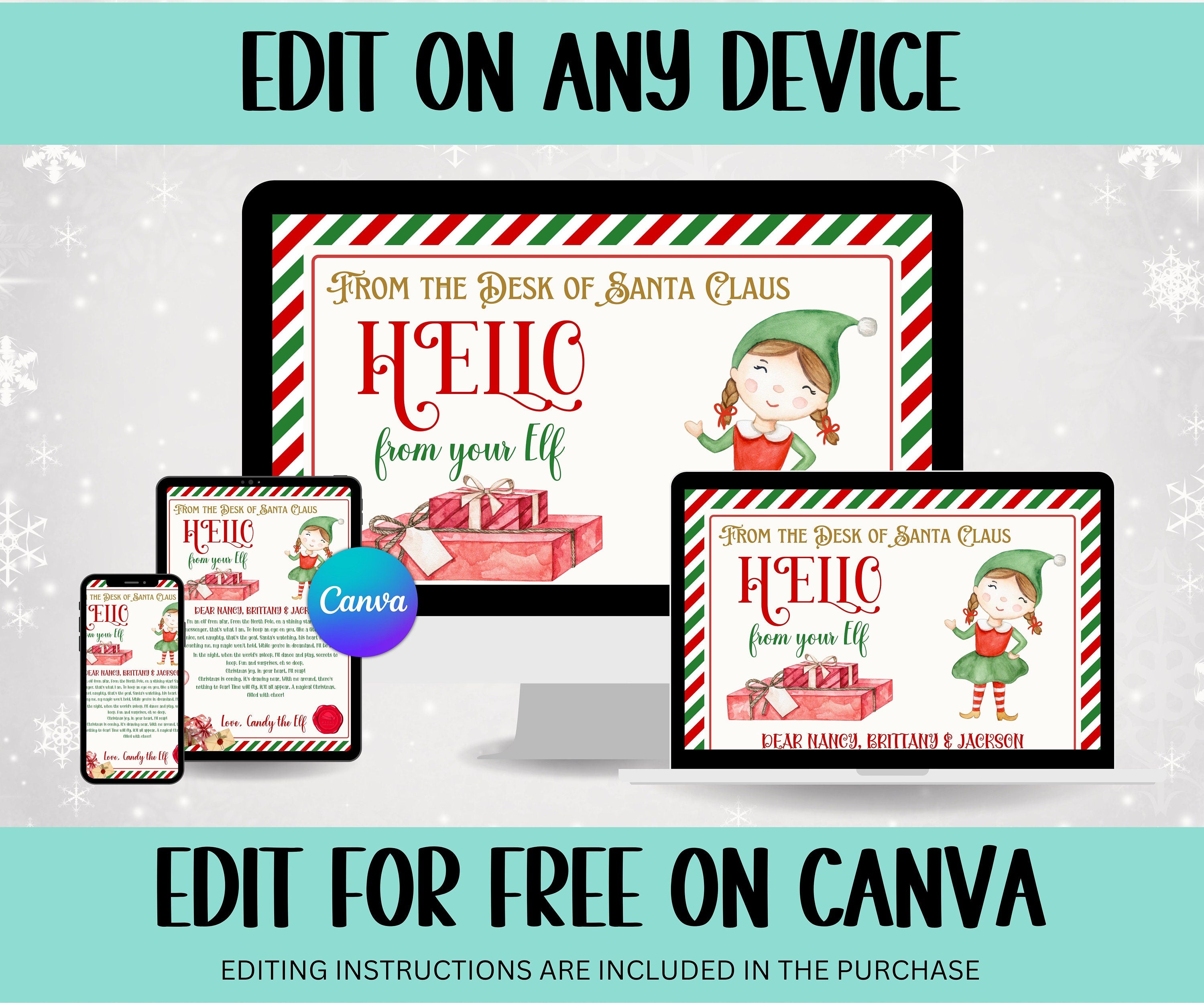 Elf is back letter, Elf arrival letter, elf return letter, elf goodbye letter, Letter from Elf pack, From the desk of, Canva Template, edit-Christmas -TheHustlingCatLady-Calendars & Planners