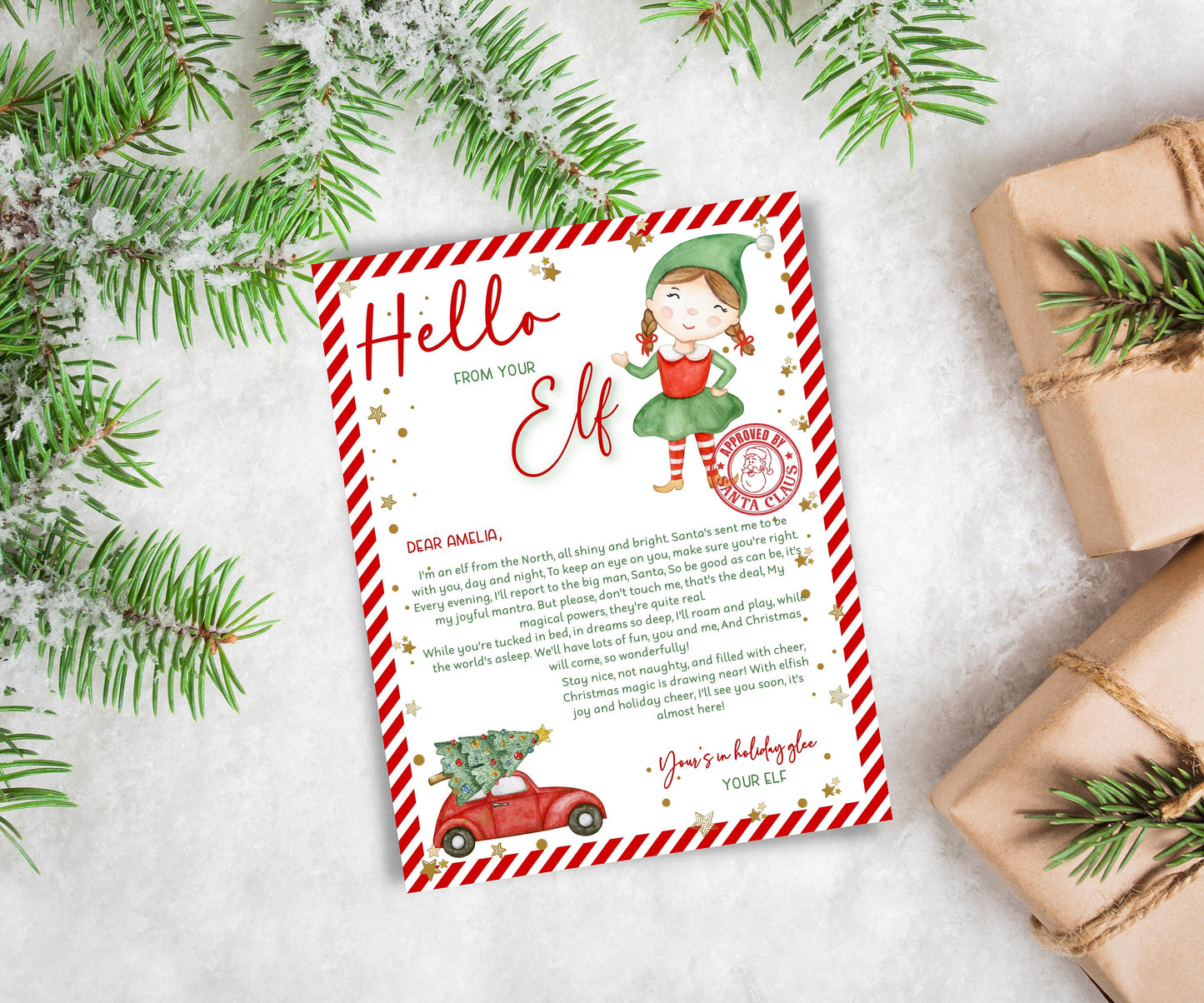 Letter from Elf pack, elf arrival letter, elf return letter, elf goodbye letter, Elf is back letter, From the desk of Santa Claus, Canva-Christmas -TheHustlingCatLady-Stickers, Labels & Tags