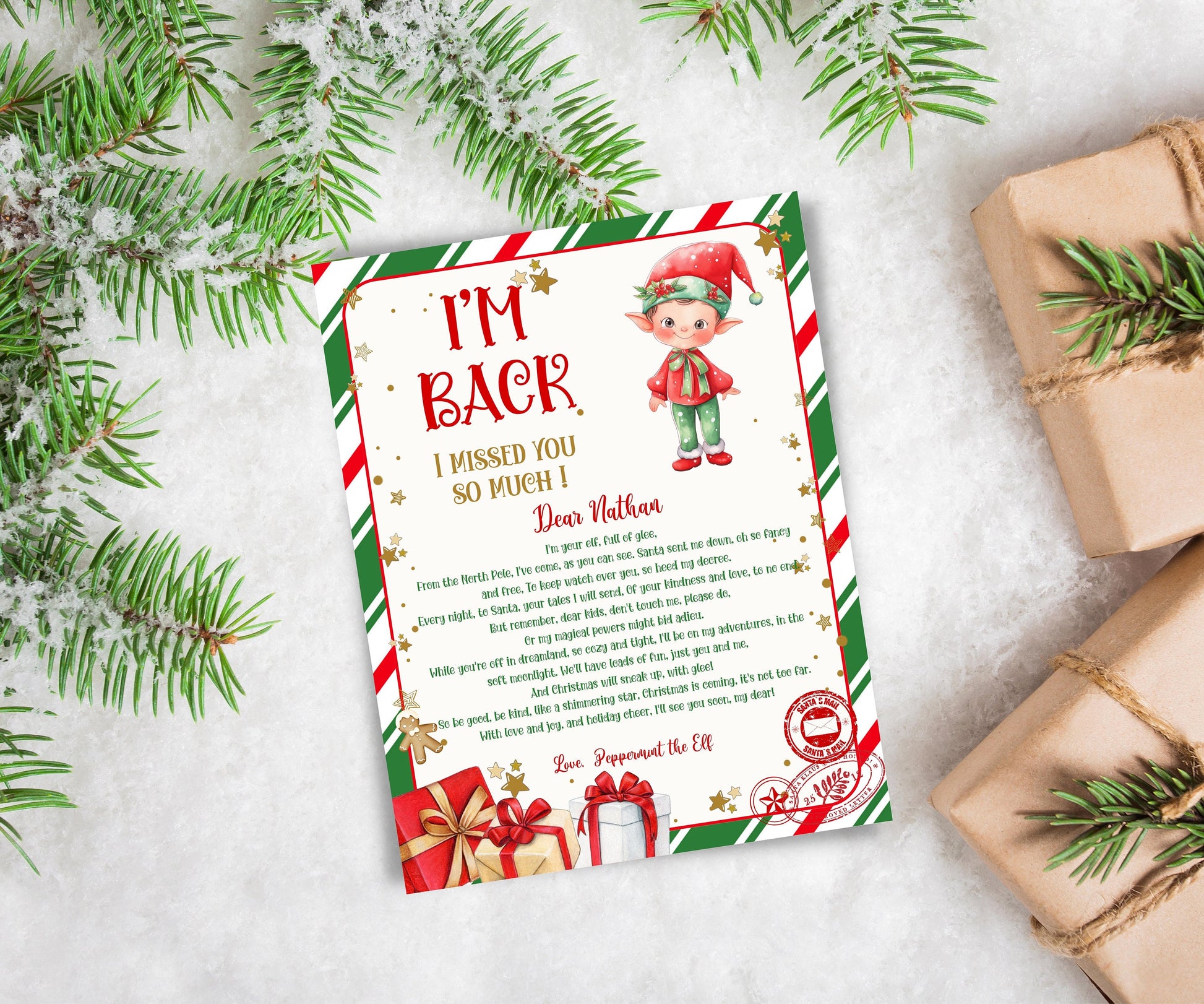 Hello from elf, Elf Arrival letter, I'm back letter, from elf, Christmas elf letter, to kids, from elf, Digital Editable, I'm back elf-Christmas -TheHustlingCatLady-Templates