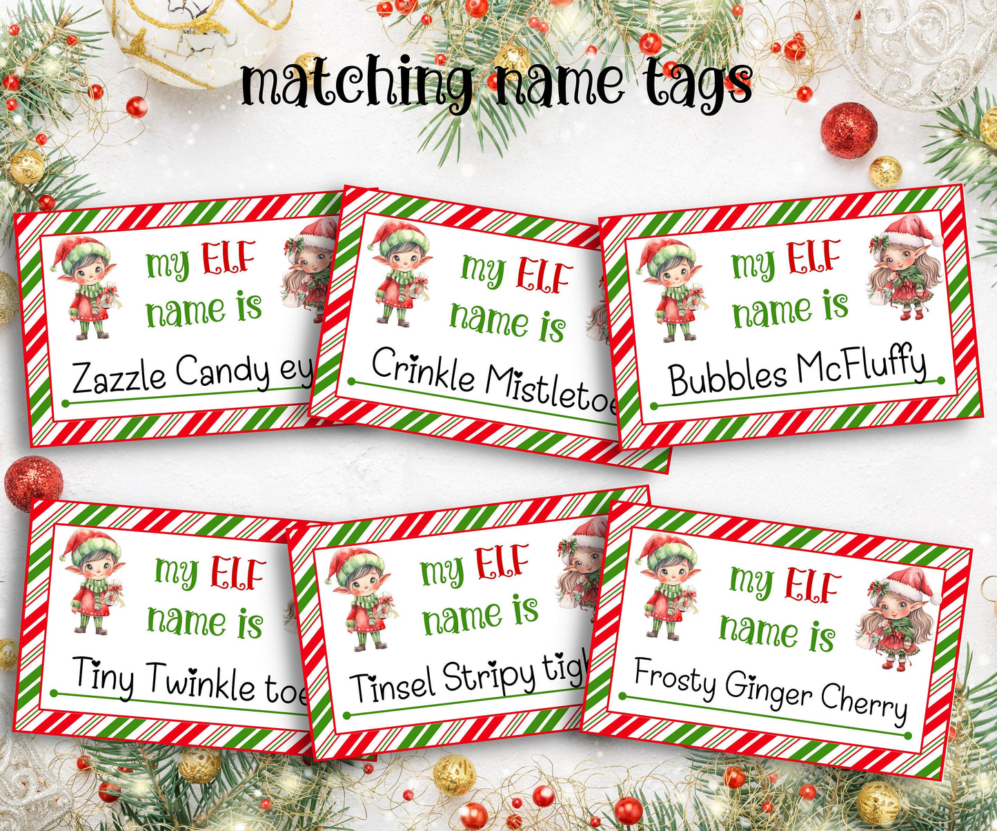 What's Your Elf name, Elf name tag game, Kids Christmas, Elf name board sign, Elf name generator, Christmas activities, Holiday party games-Christmas -TheHustlingCatLady-Stickers, Labels & Tags