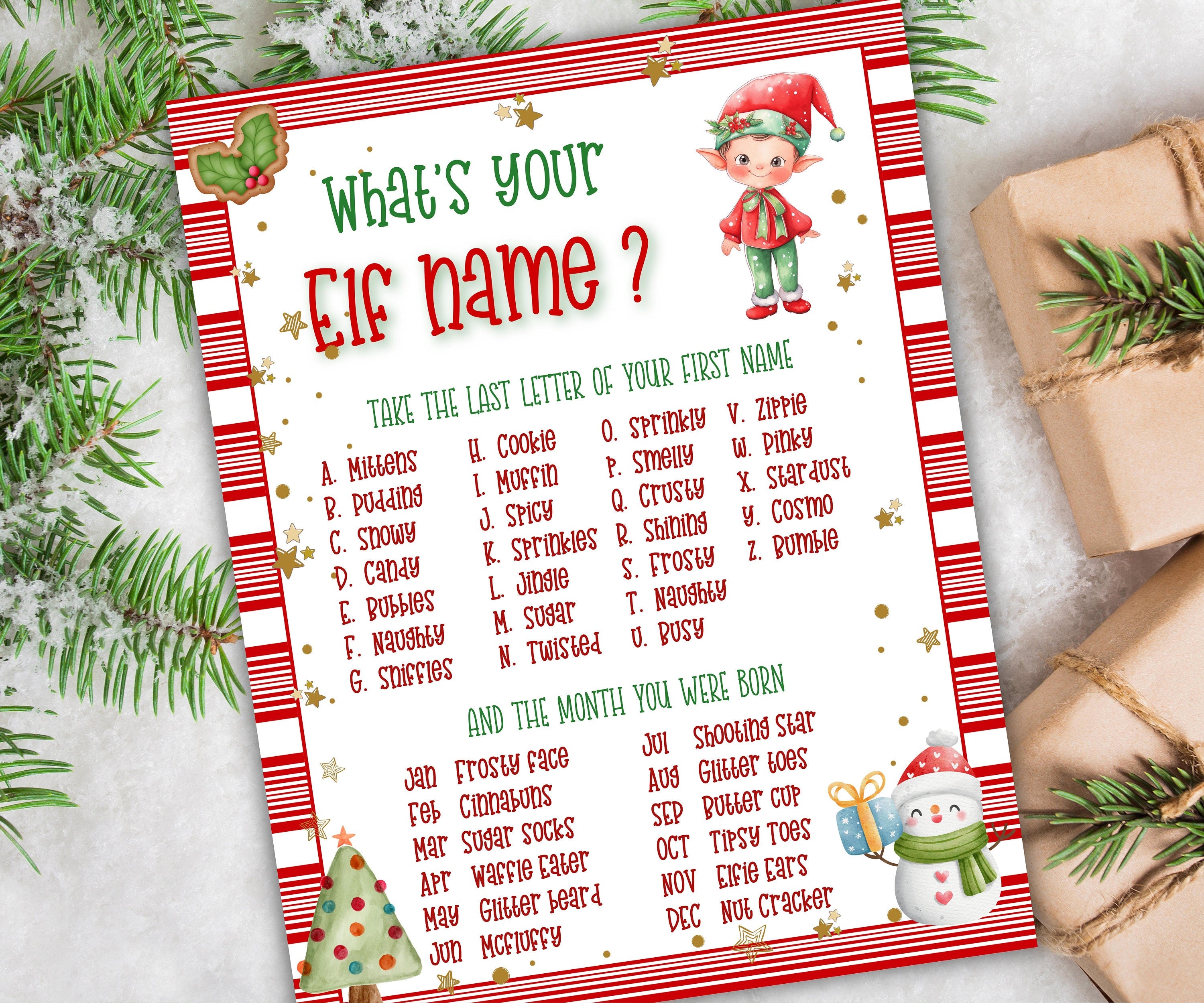 Elf name tag game, Kids Christmas, Elf name board sign, Elf name generator, Christmas activities, Holiday party games, What's Your Elf name-Christmas -TheHustlingCatLady-Stickers, Labels & Tags