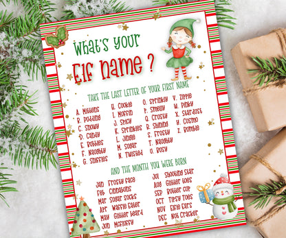 Kids Christmas, Elf name board sign, Elf name generator, Christmas activities, Holiday party games, What's Your Elf name, Elf name tag game-Christmas -TheHustlingCatLady-Stickers, Labels & Tags