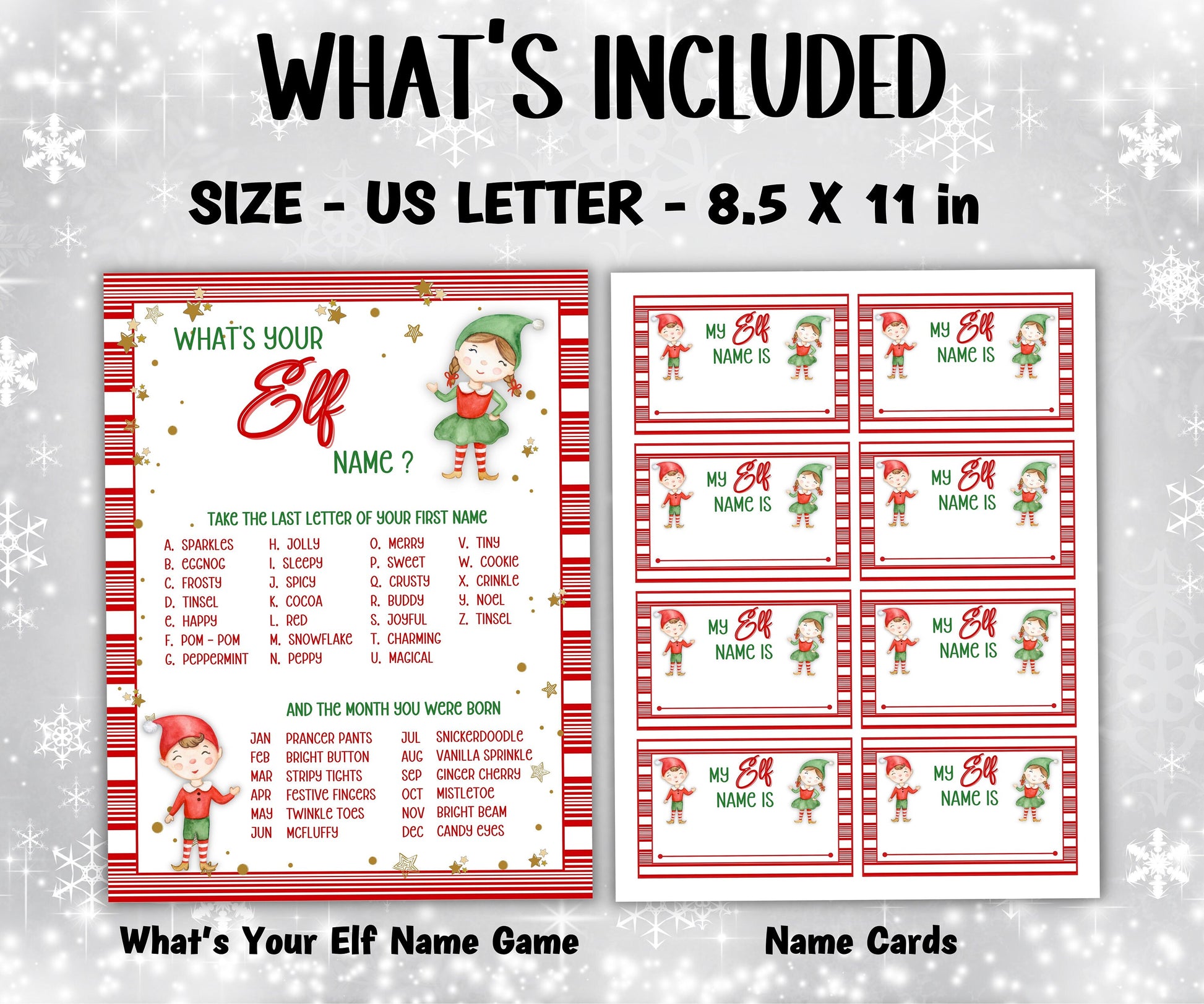 Elf name board sign, Elf name generator, Christmas activities, Holiday party games, What's Your Elf name, Elf name tag game, Kids Christmas-Christmas -TheHustlingCatLady-Stickers, Labels & Tags