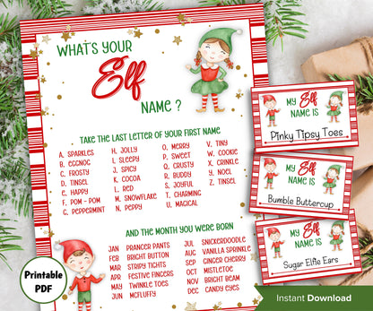 Elf name board sign, Elf name generator, Christmas activities, Holiday party games, What's Your Elf name, Elf name tag game, Kids Christmas-Christmas -TheHustlingCatLady-Stickers, Labels & Tags