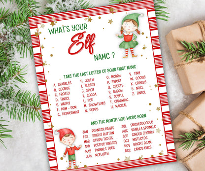 Elf name board sign, Elf name generator, Christmas activities, Holiday party games, What's Your Elf name, Elf name tag game, Kids Christmas-Christmas -TheHustlingCatLady-Stickers, Labels & Tags