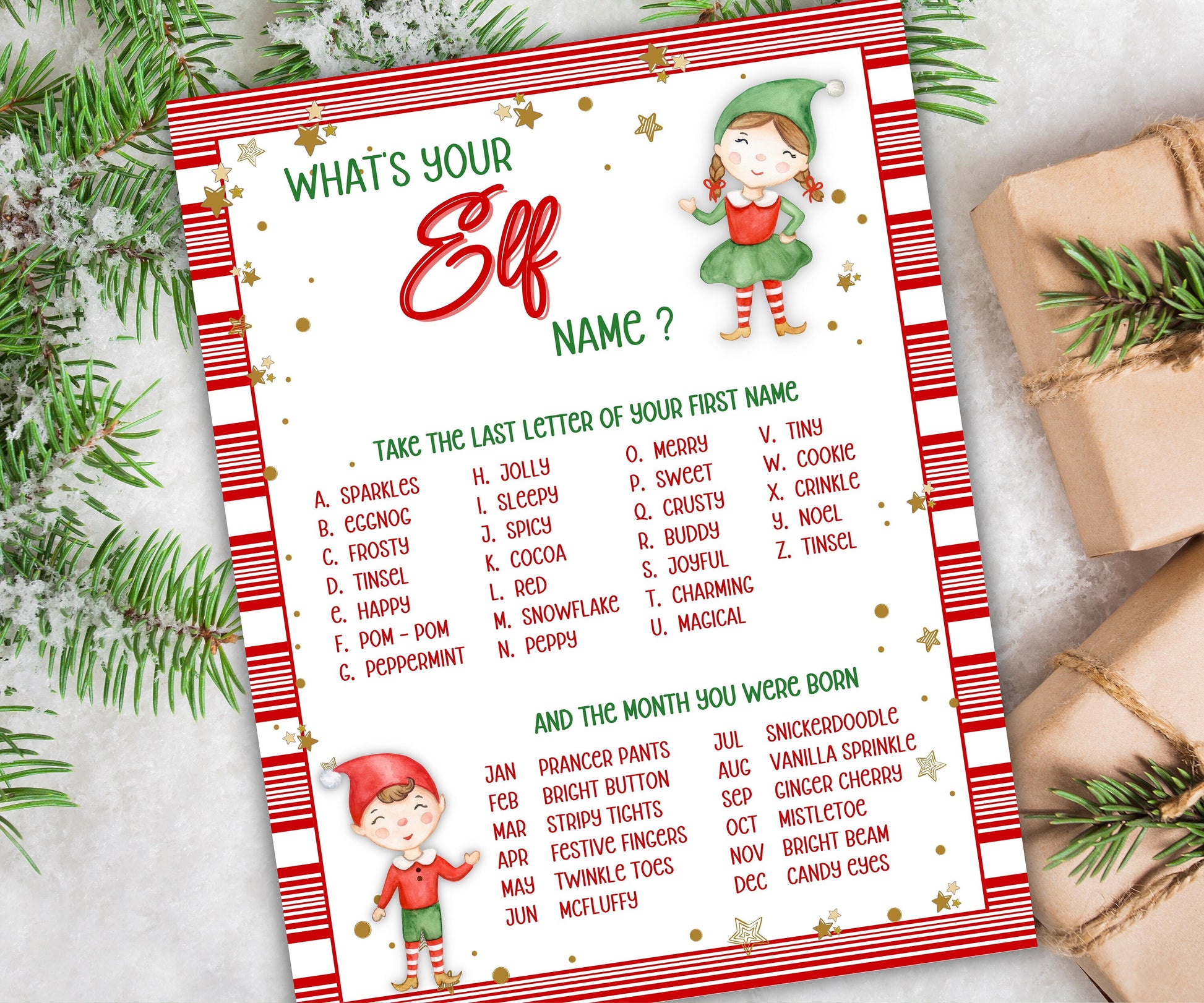 Elf name board sign, Elf name generator, Christmas activities, Holiday party games, What's Your Elf name, Elf name tag game, Kids Christmas-Christmas -TheHustlingCatLady-Stickers, Labels & Tags