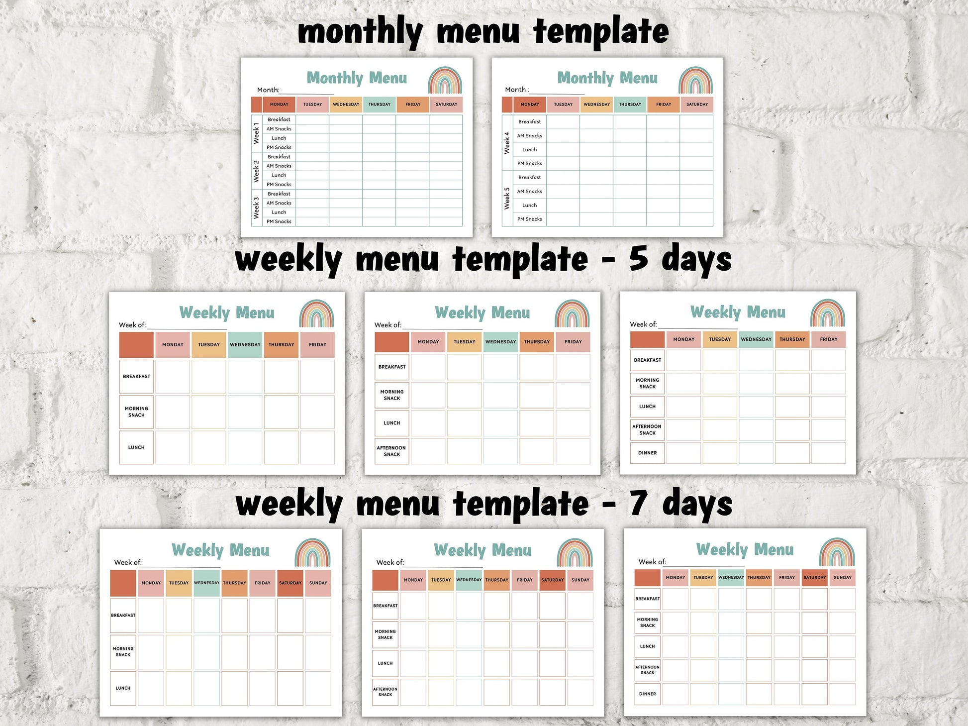 Daycare Menu Template I Home School Meal Planner | Home Daycare Weekly Menu Editable | Weekly meal planner | Preschool Menu I editable menu