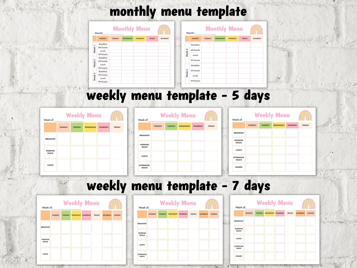 Weekly meal planner I Monthly Menu Template I Home School Meal Planner | Home Daycare Weekly Menu Editable | Preschool Menu I editable menu